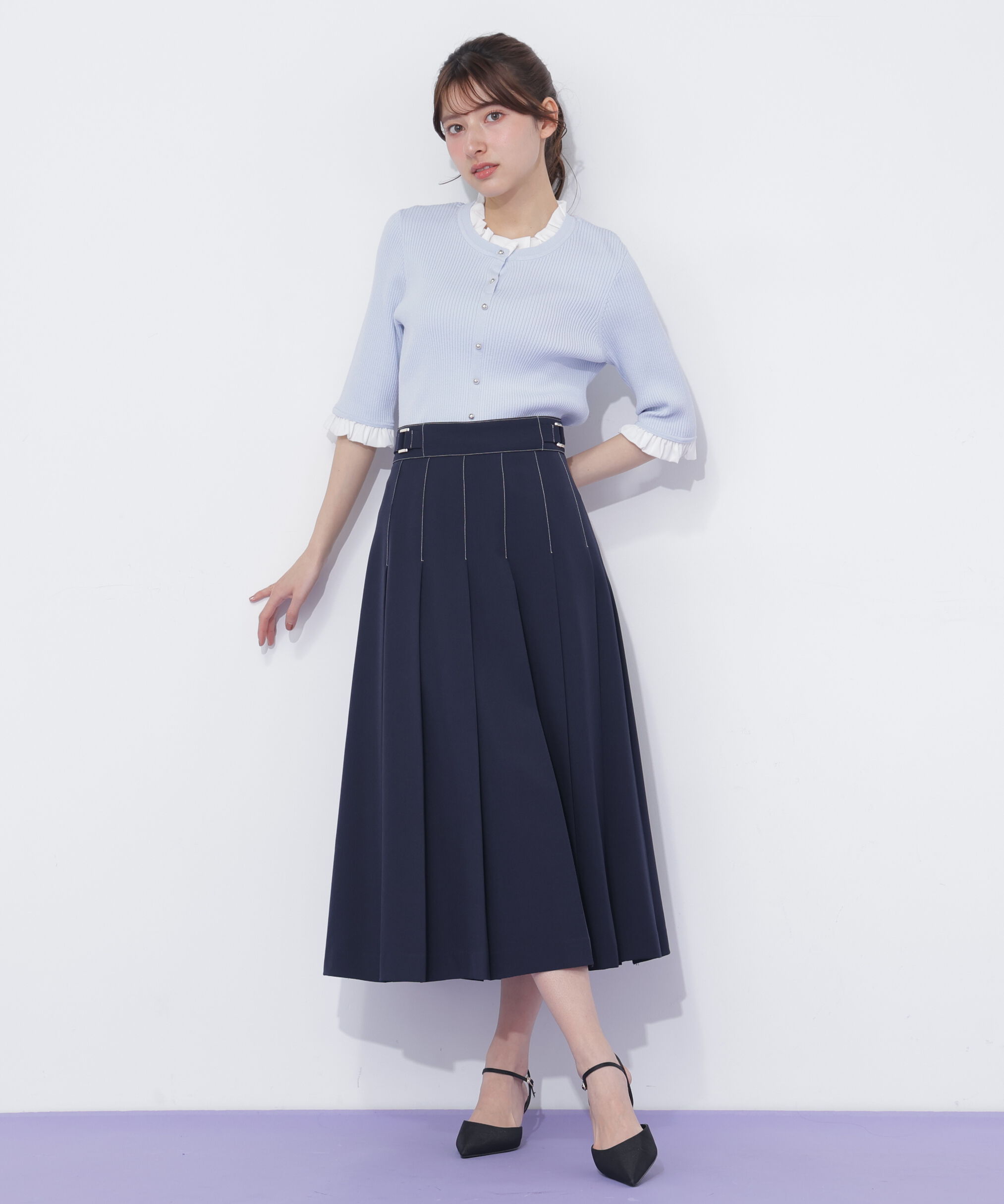  「サイドベルトプリーツスカート」|スカート|