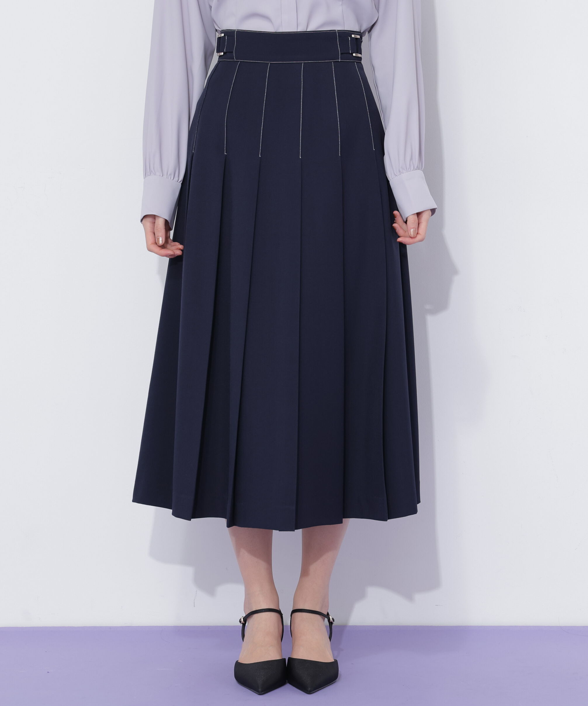  「サイドベルトプリーツスカート」|スカート|