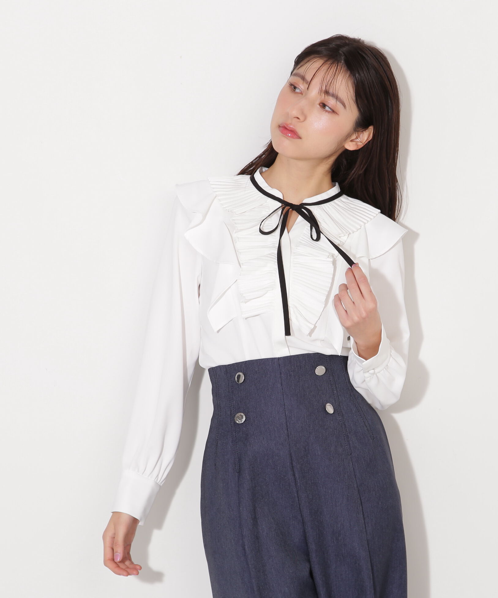  「プリーツフリルリボンタイブラウス」|シャツ・ブラウス|
