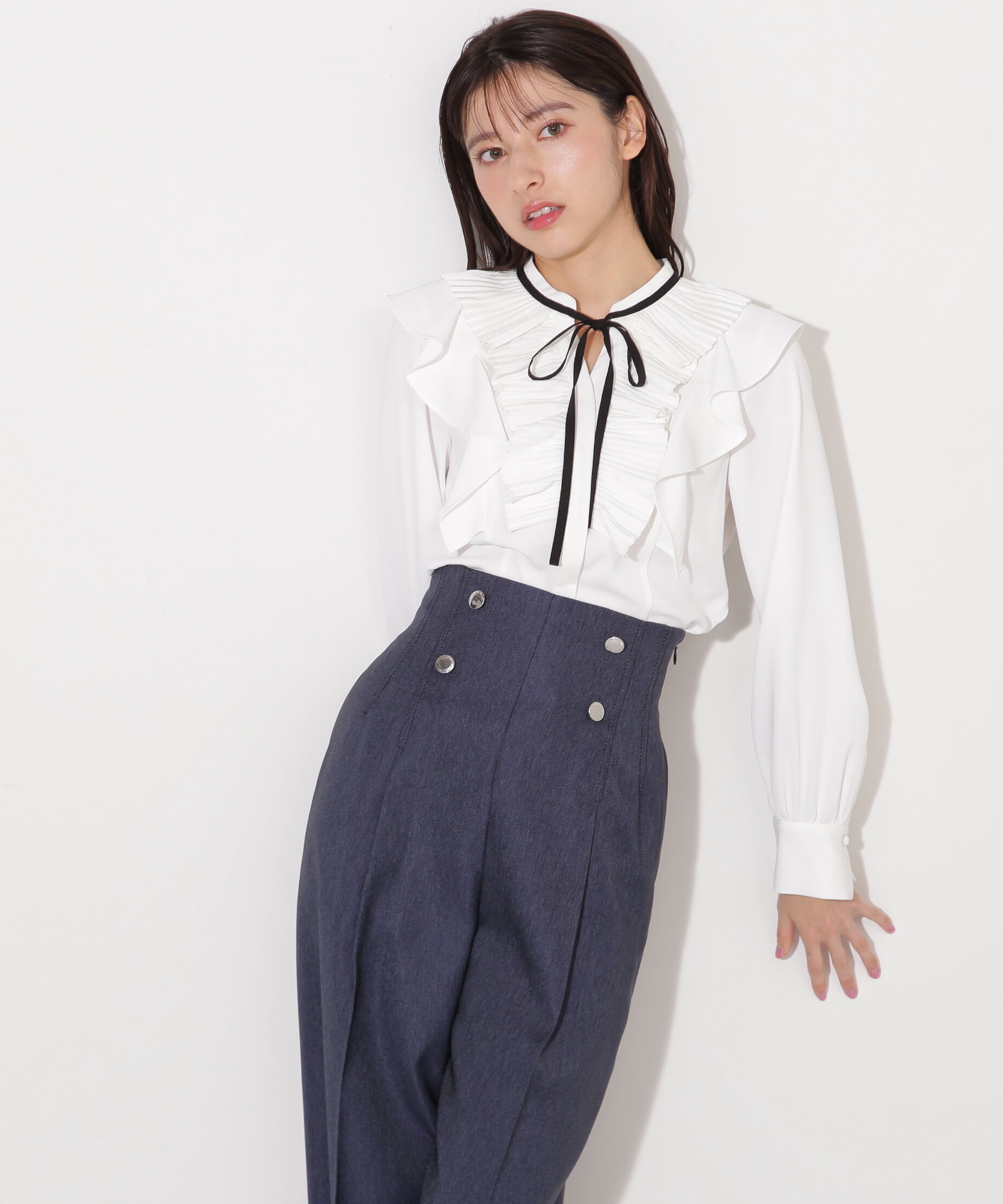  「プリーツフリルリボンタイブラウス」|シャツ・ブラウス|