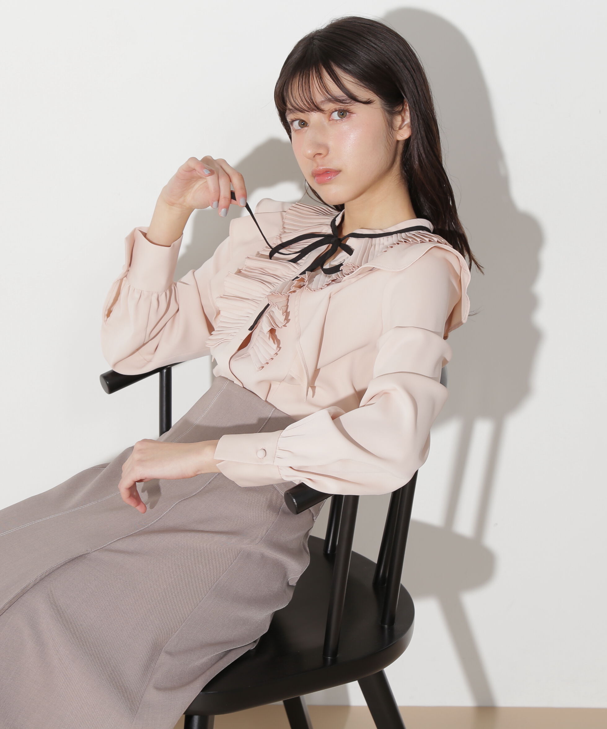  「プリーツフリルリボンタイブラウス」|シャツ・ブラウス|