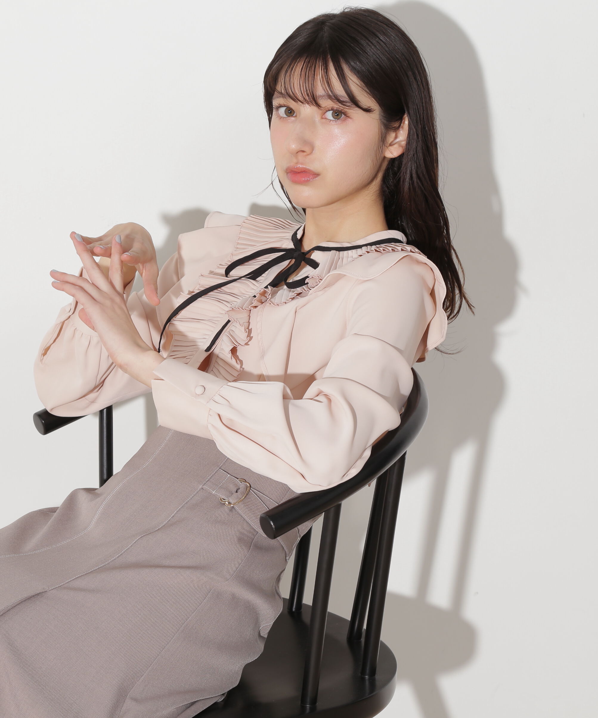  「プリーツフリルリボンタイブラウス」|シャツ・ブラウス|