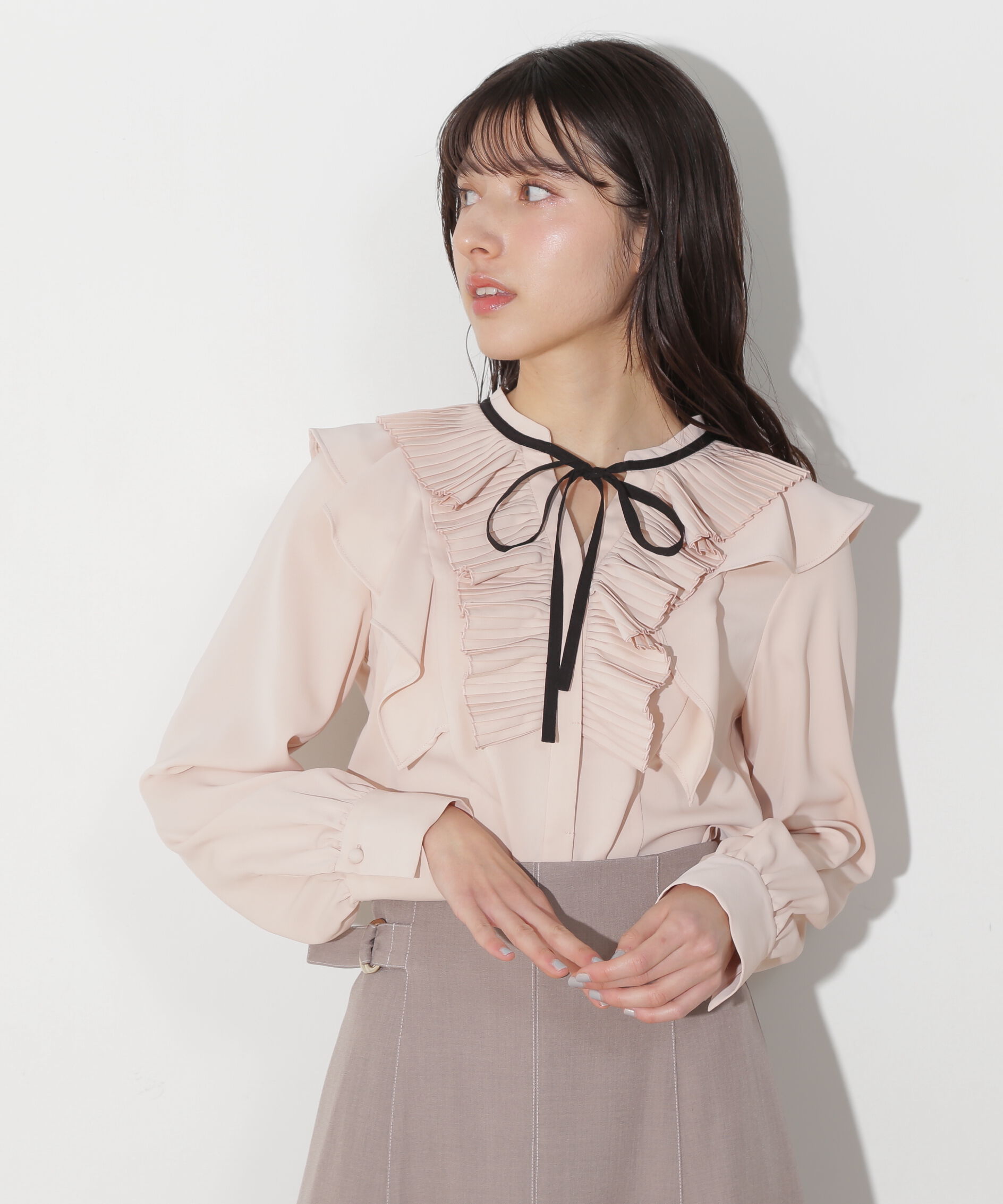  「プリーツフリルリボンタイブラウス」|シャツ・ブラウス|