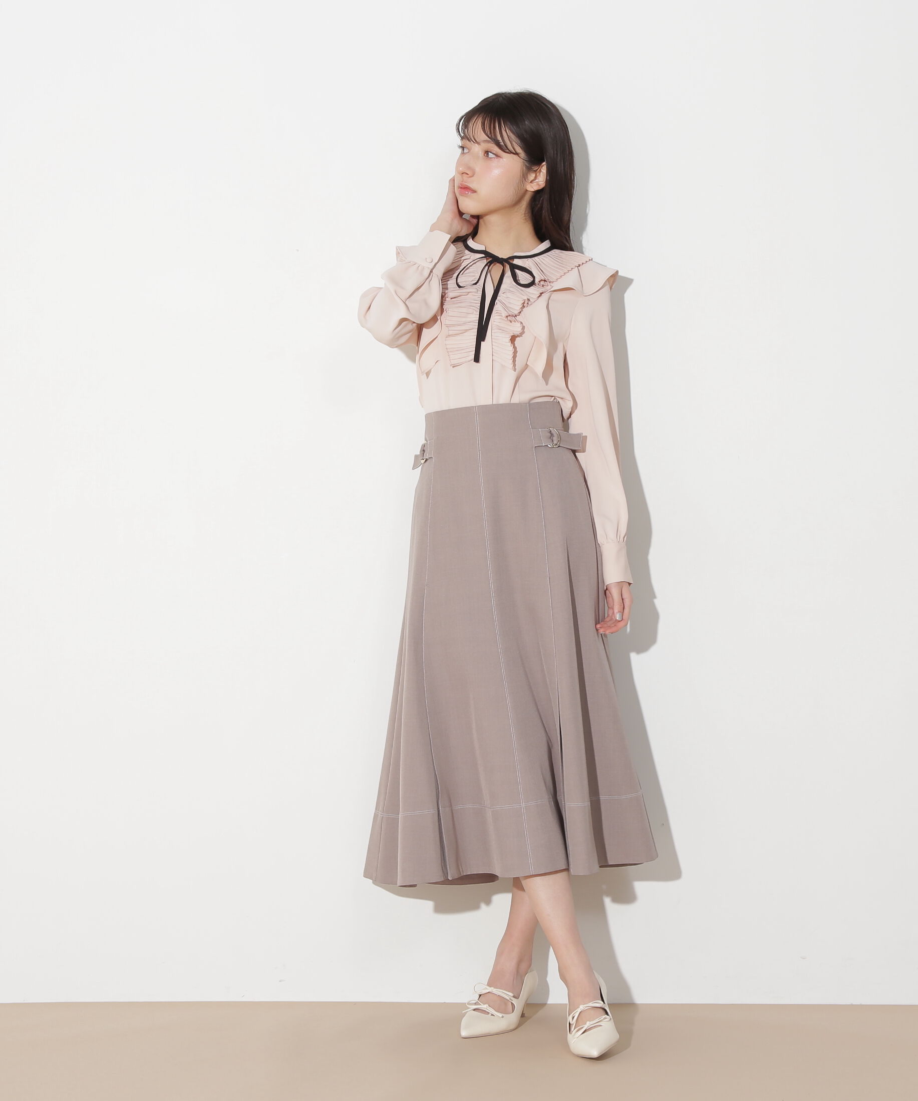  「プリーツフリルリボンタイブラウス」|シャツ・ブラウス|