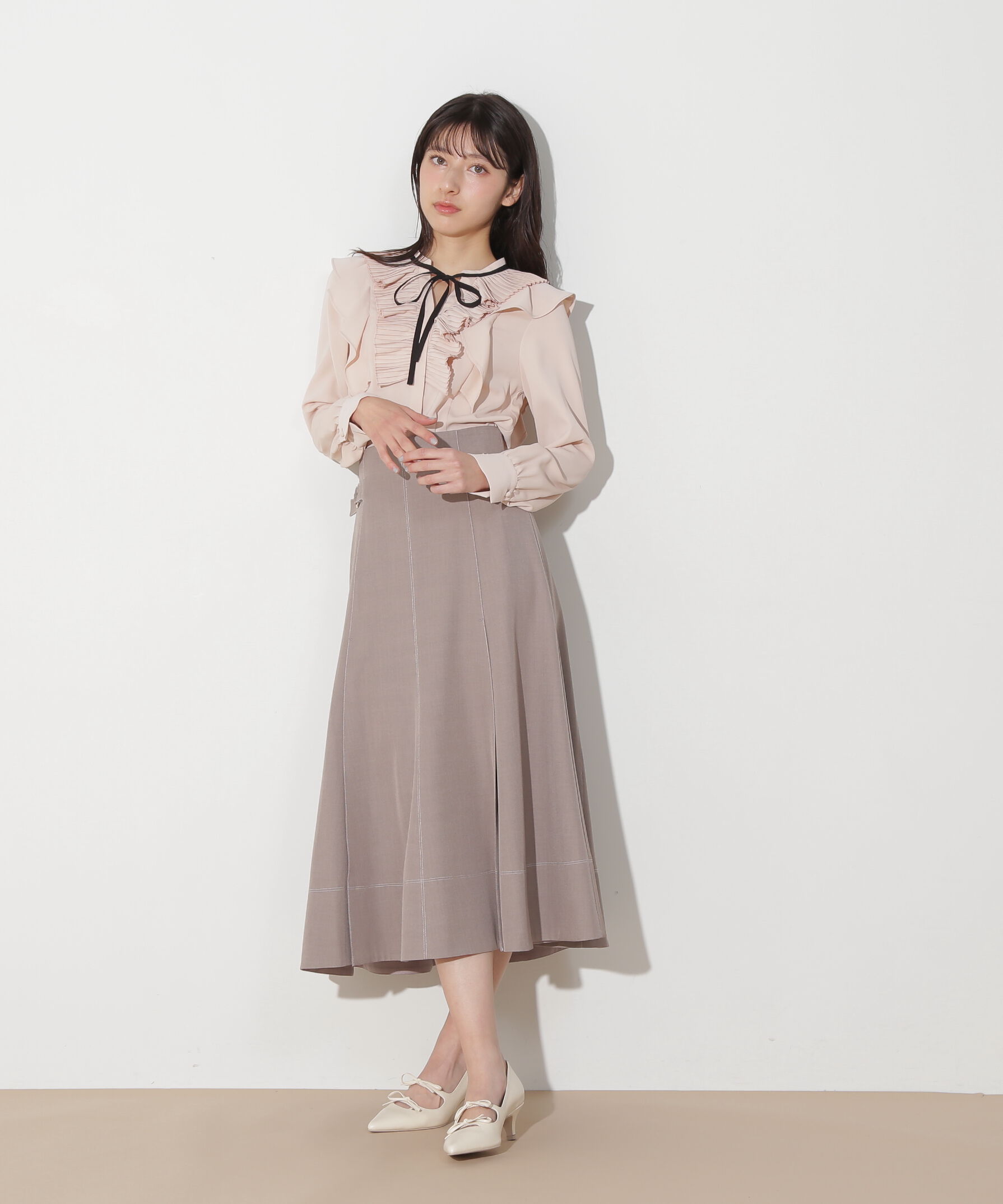  「プリーツフリルリボンタイブラウス」|シャツ・ブラウス|