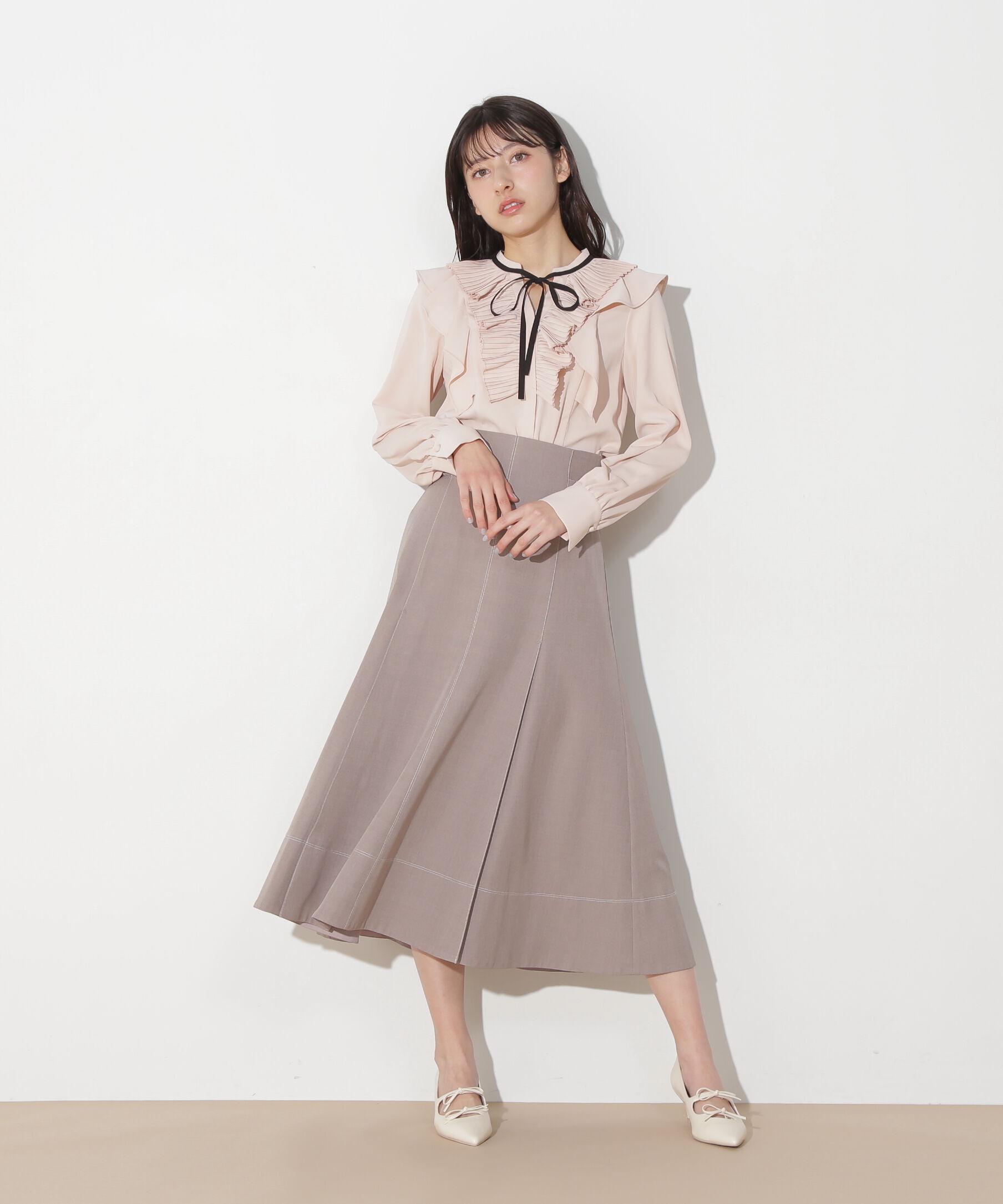  「プリーツフリルリボンタイブラウス」|シャツ・ブラウス|
