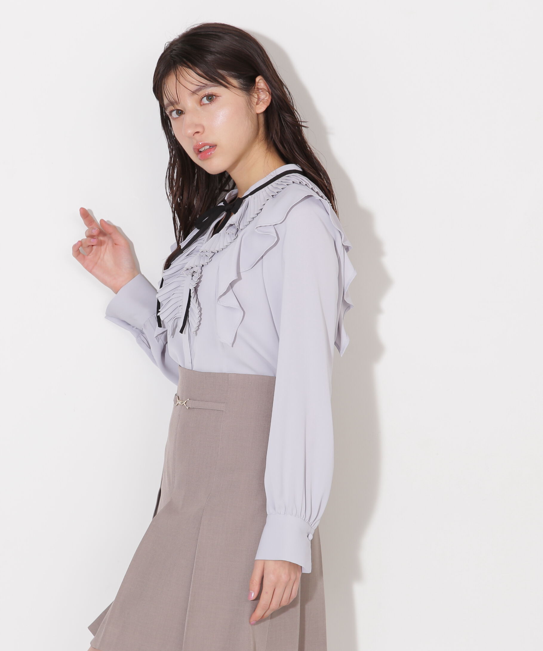  「プリーツフリルリボンタイブラウス」|シャツ・ブラウス|