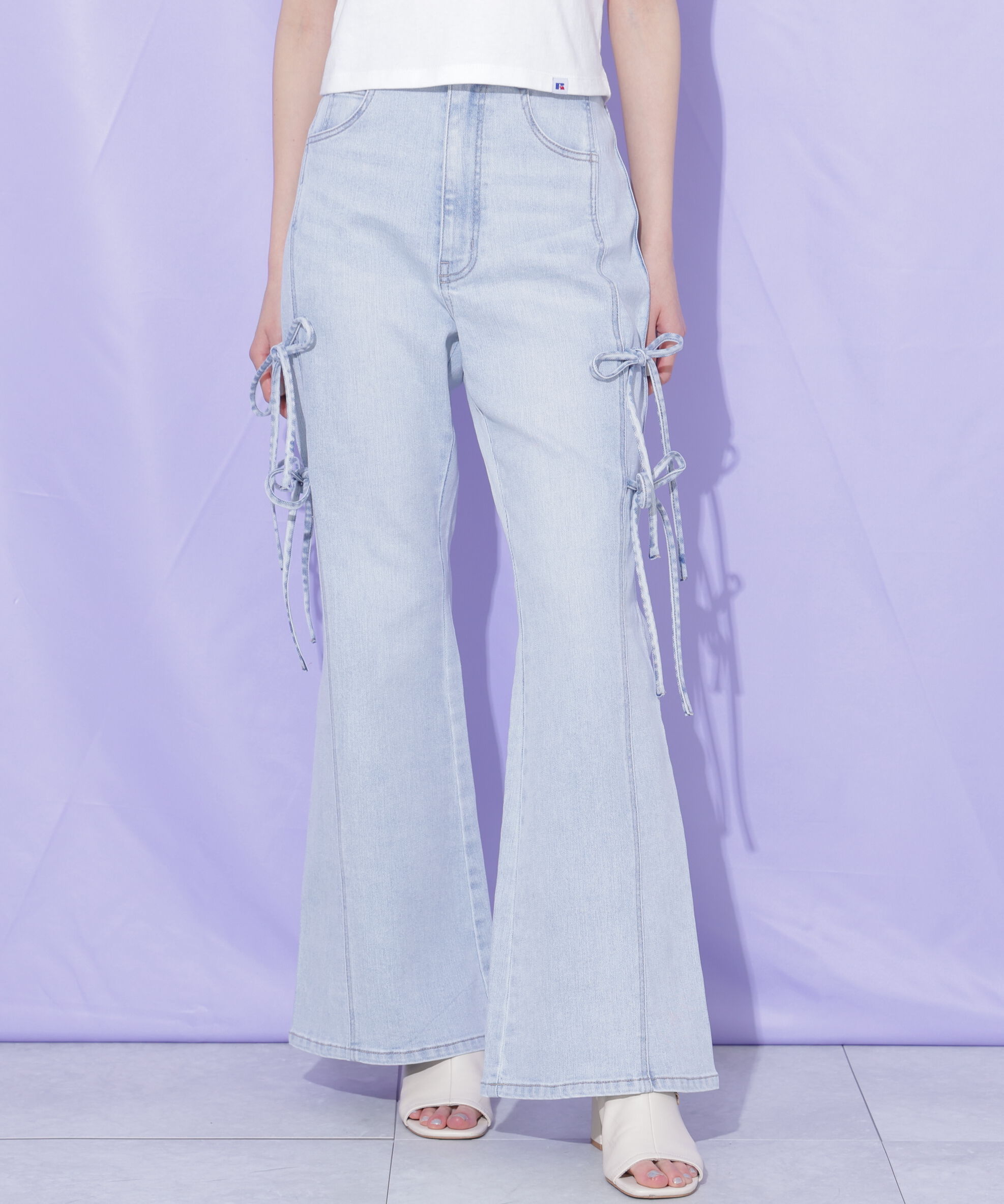  「サイドリボンフレアデニムパンツ」|その他|