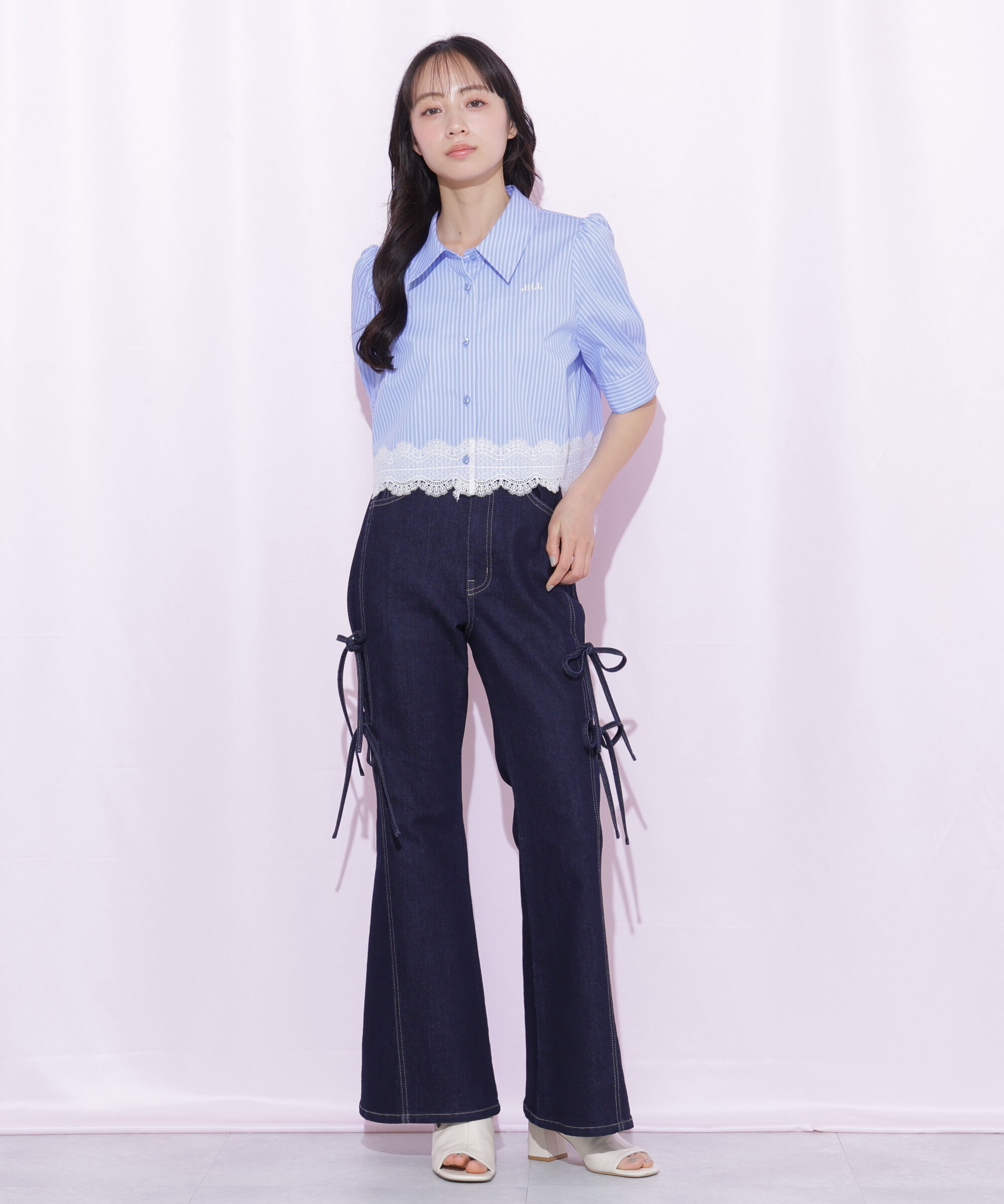  「サイドリボンフレアデニムパンツ」|その他|