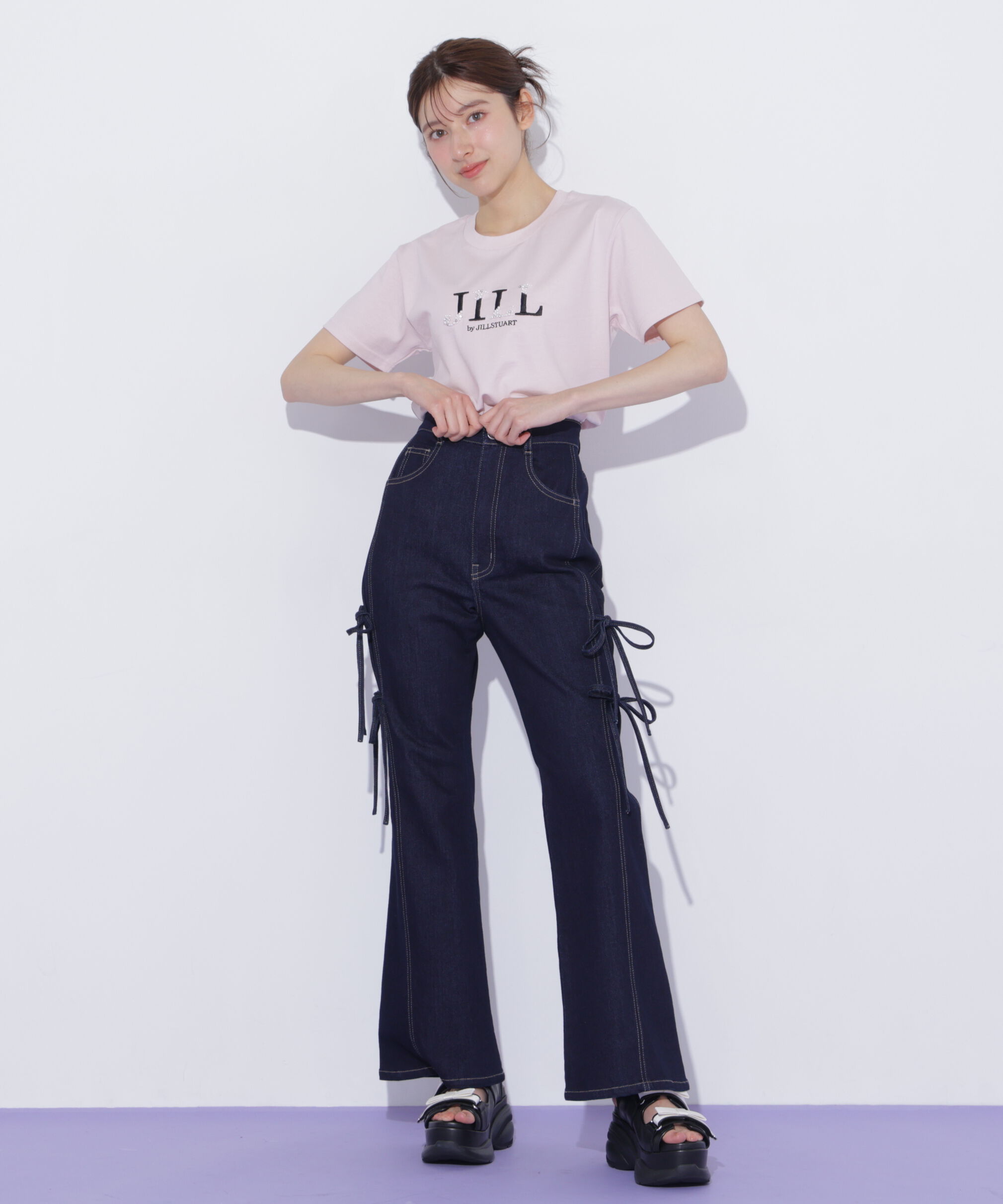  「サイドリボンフレアデニムパンツ」|その他|