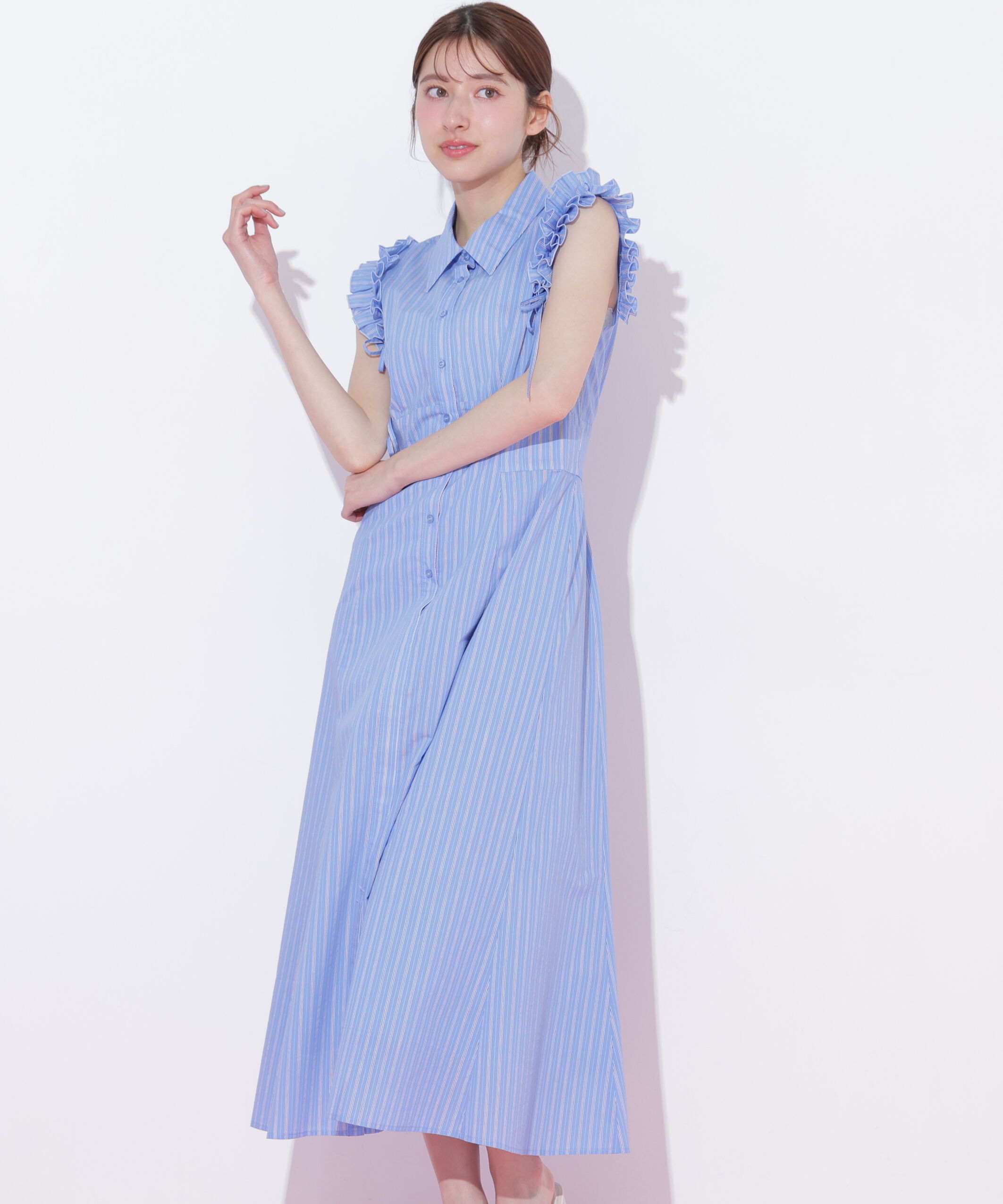  「ショルダーフリルワンピース」|ワンピース|