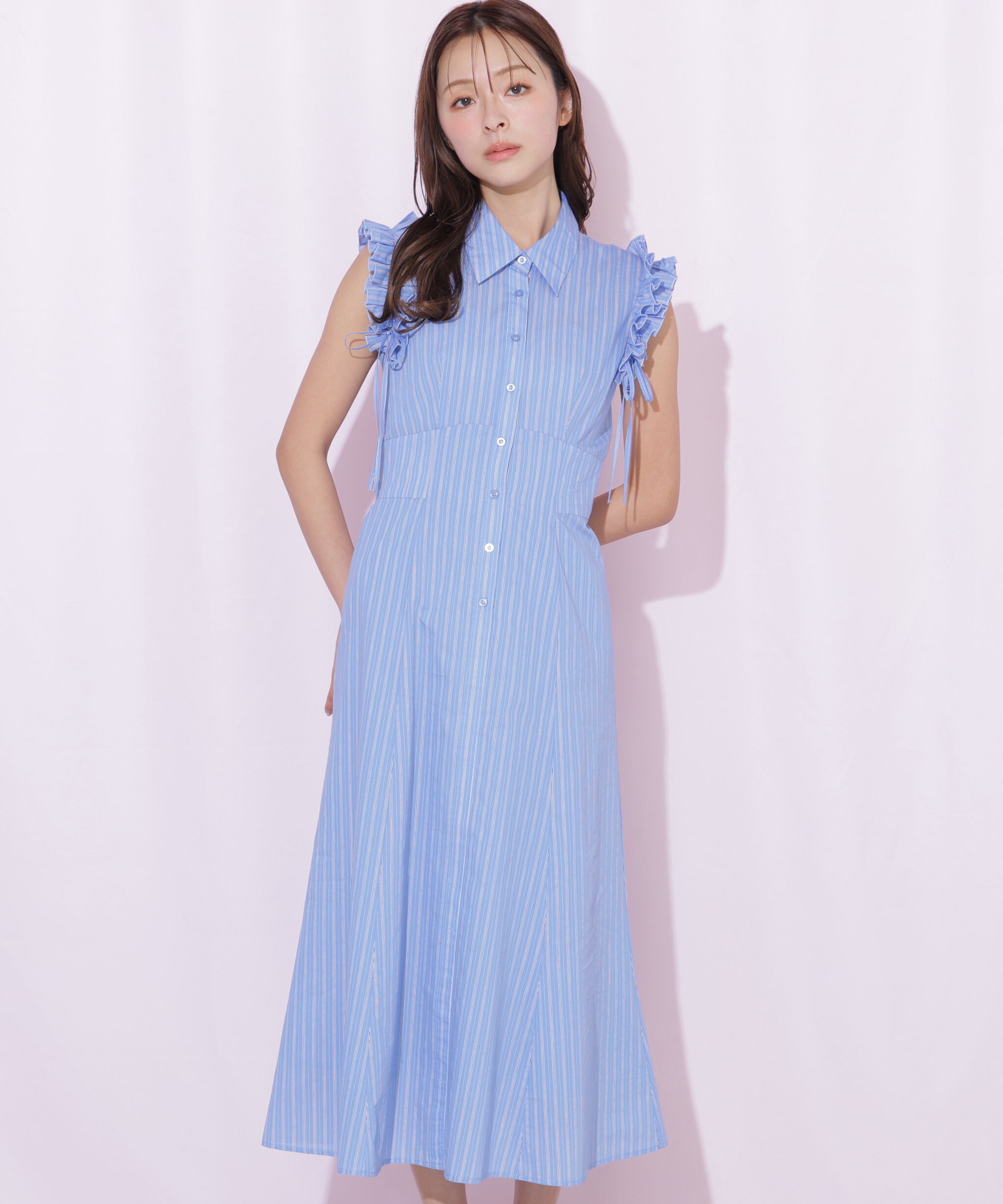  「ショルダーフリルワンピース」|ワンピース|