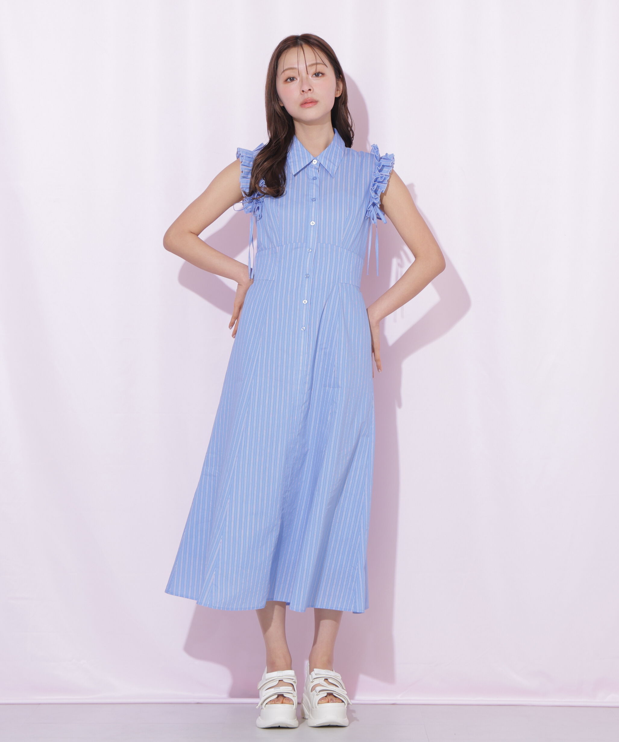  「ショルダーフリルワンピース」|ワンピース|