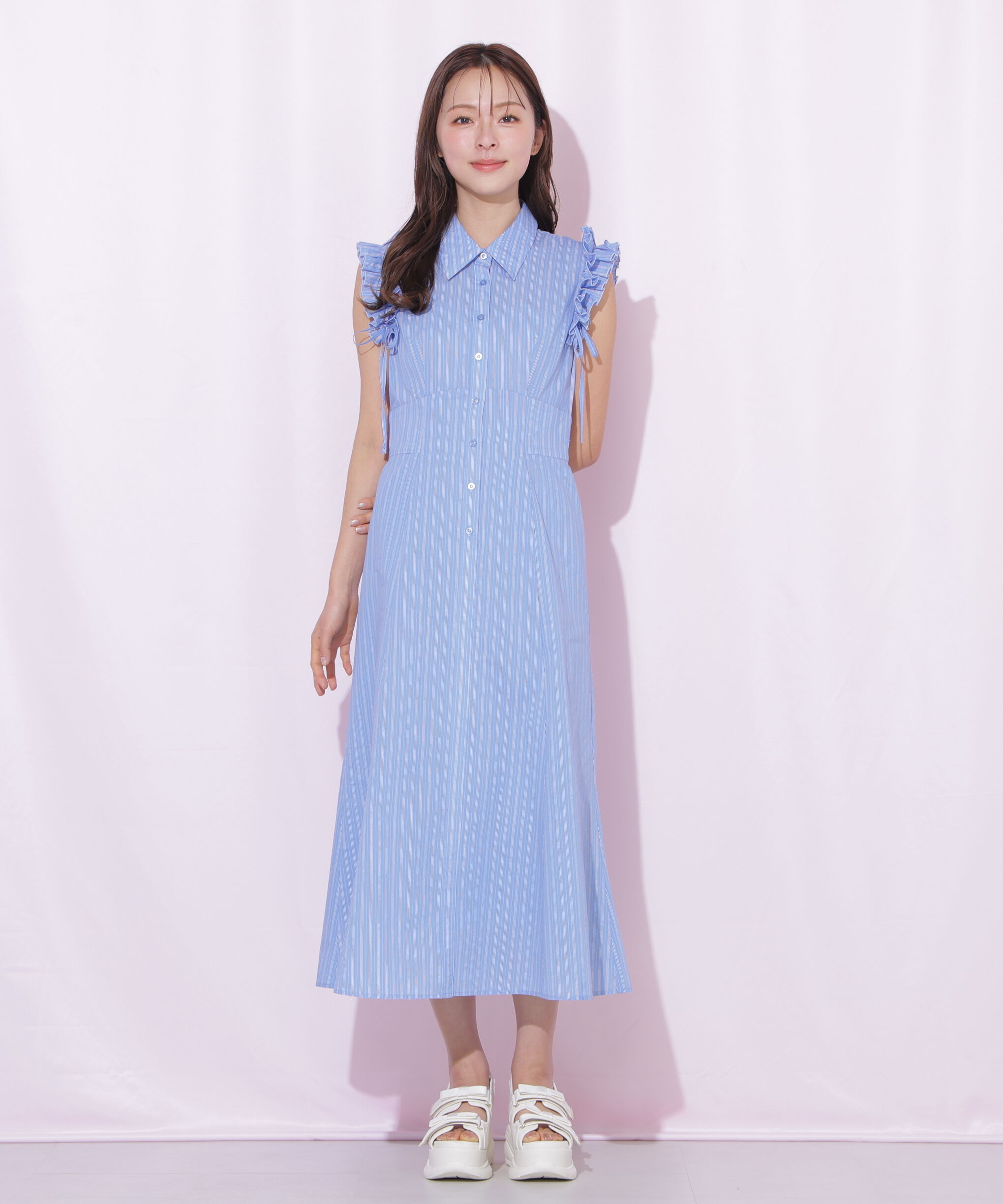  「ショルダーフリルワンピース」|ワンピース|