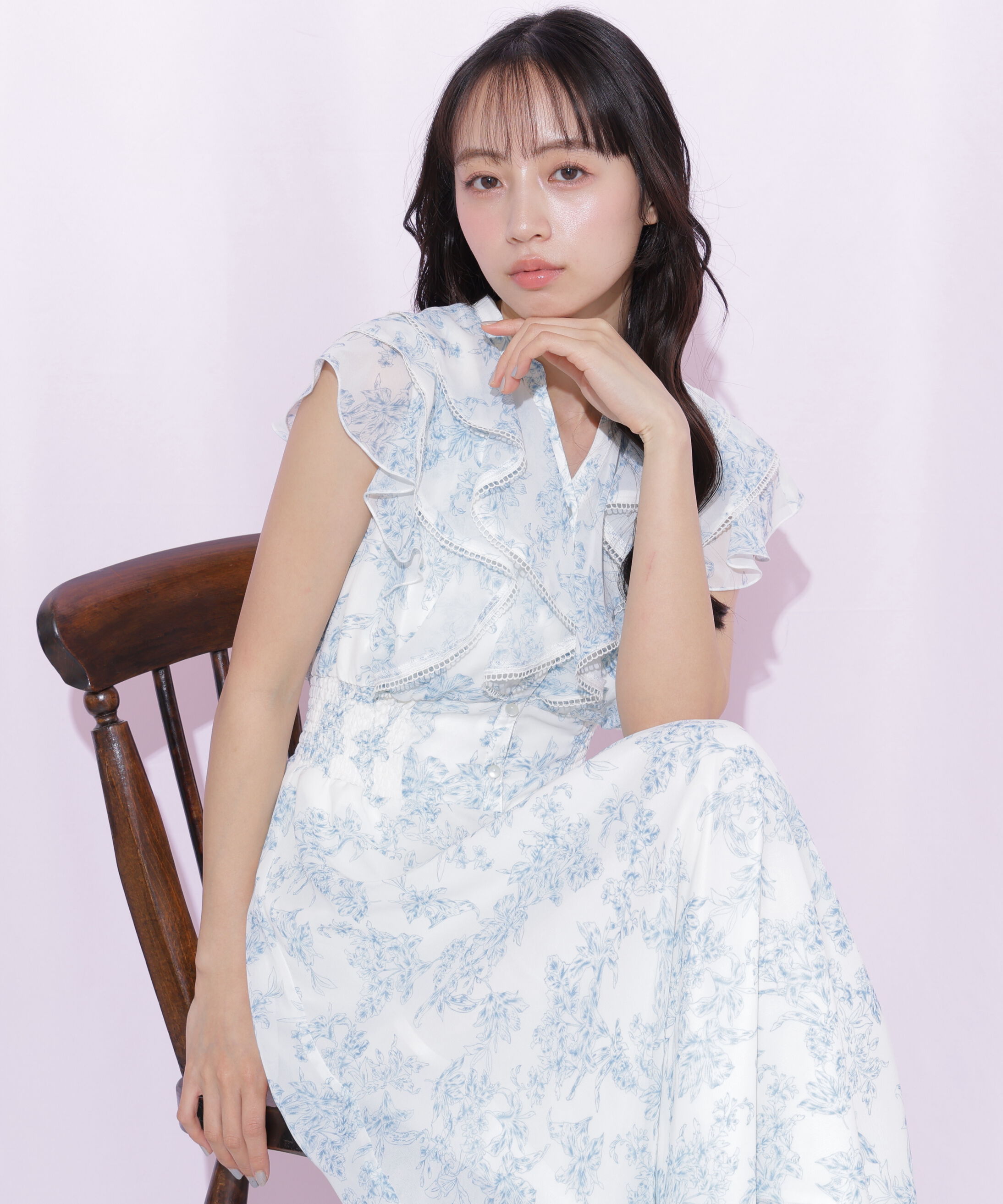  「フラワープリントラッフルワンピース」|ワンピース|ホワイト1