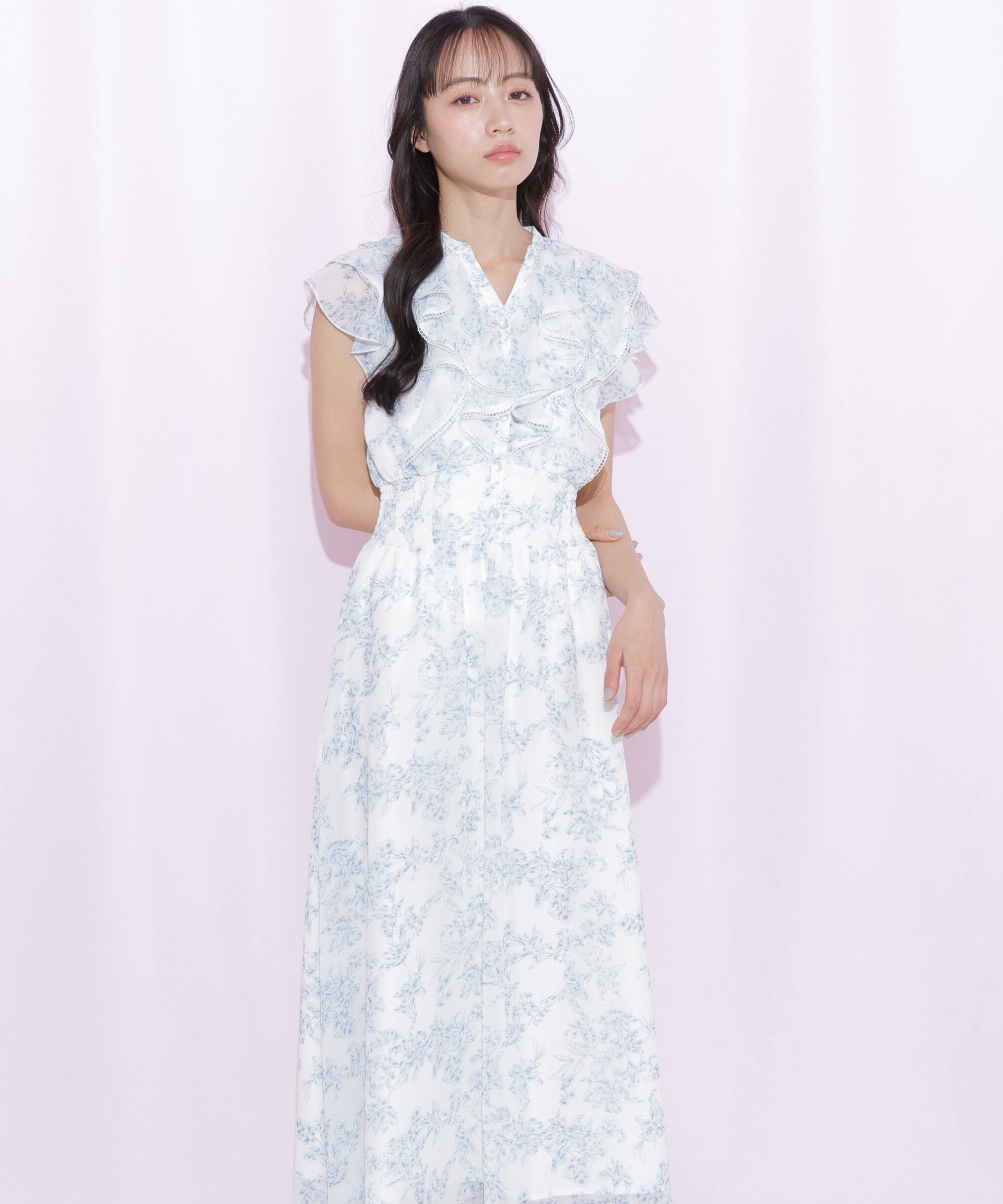  「フラワープリントラッフルワンピース」|ワンピース|