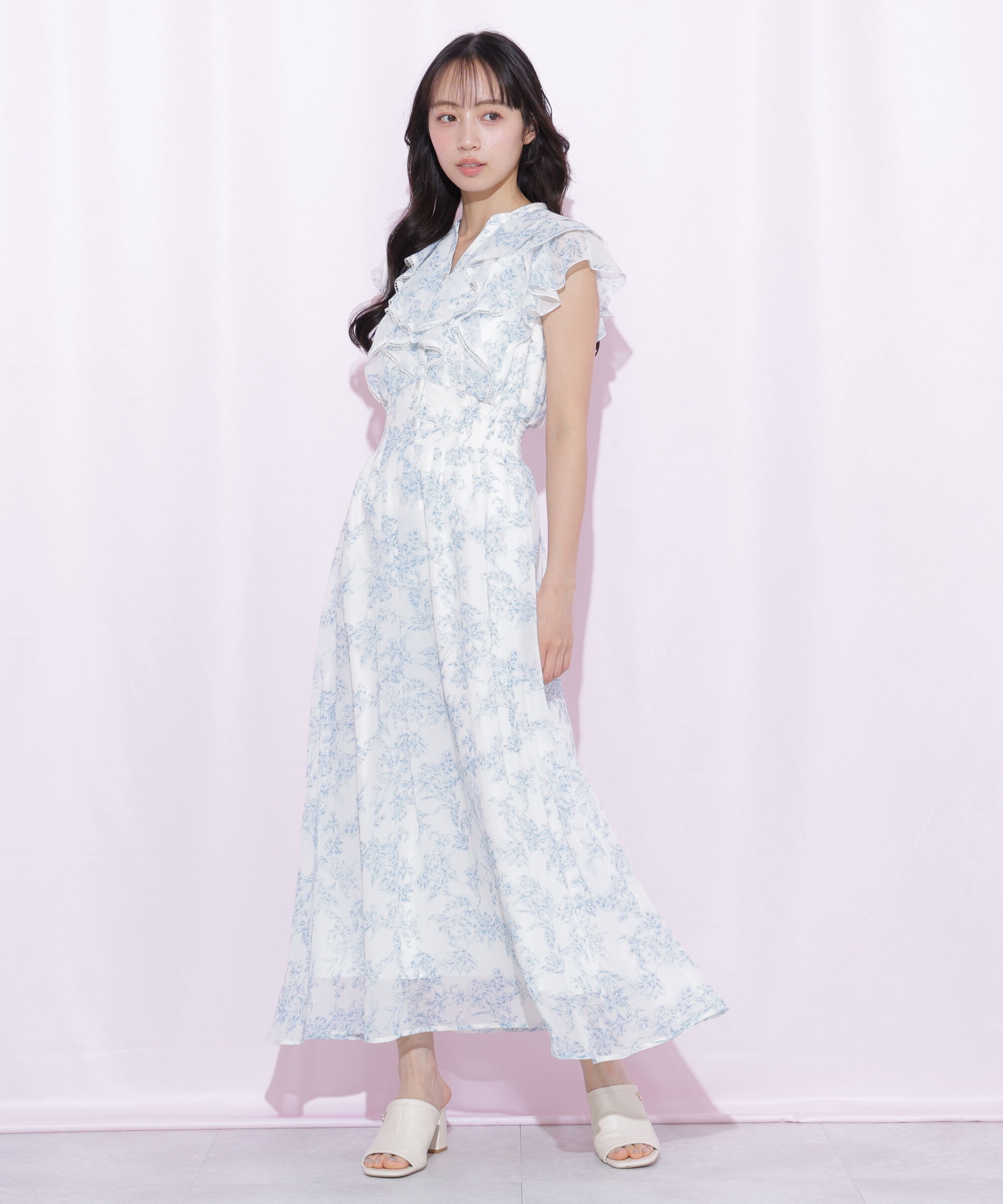  「フラワープリントラッフルワンピース」|ワンピース|