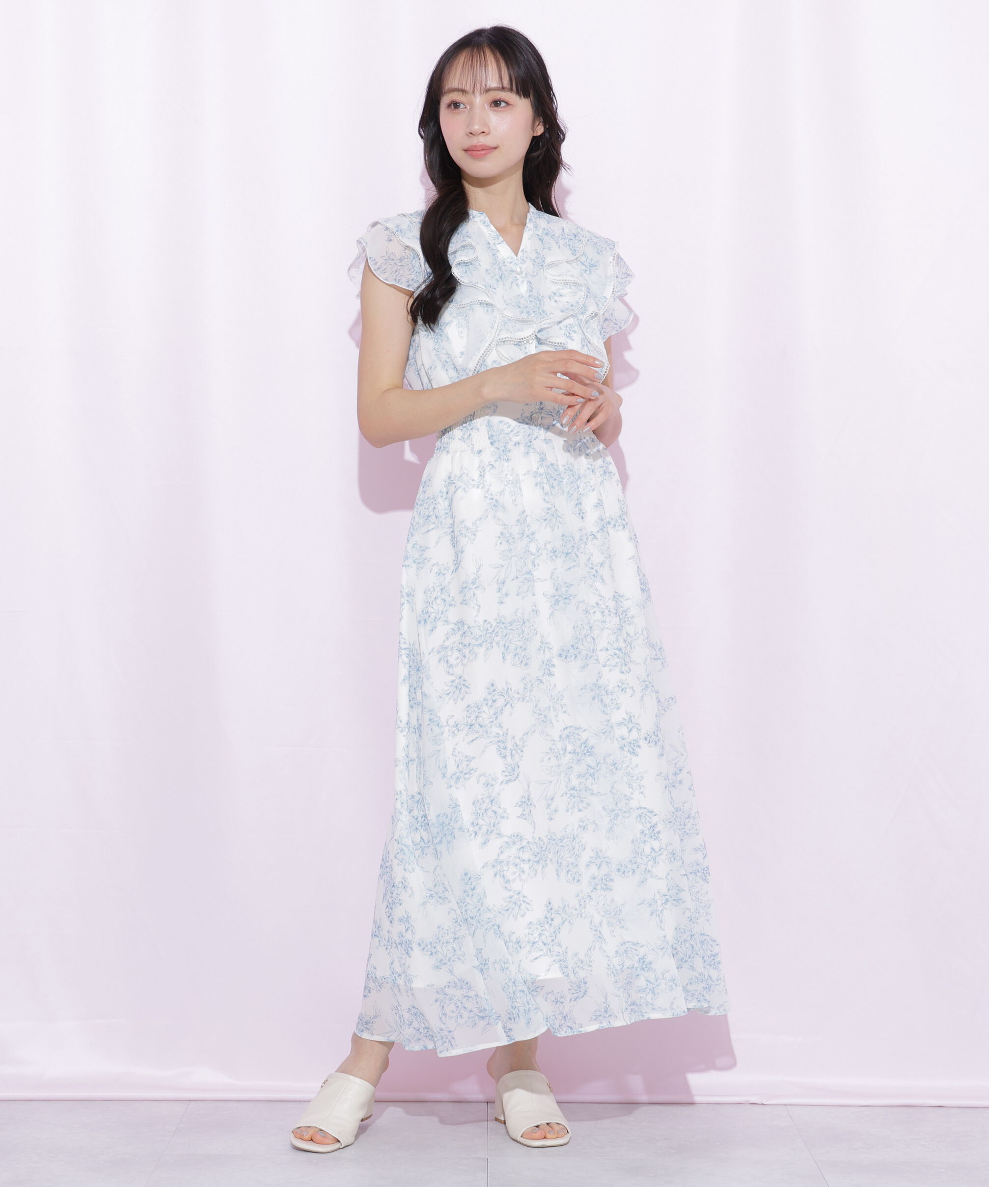  「フラワープリントラッフルワンピース」|ワンピース|