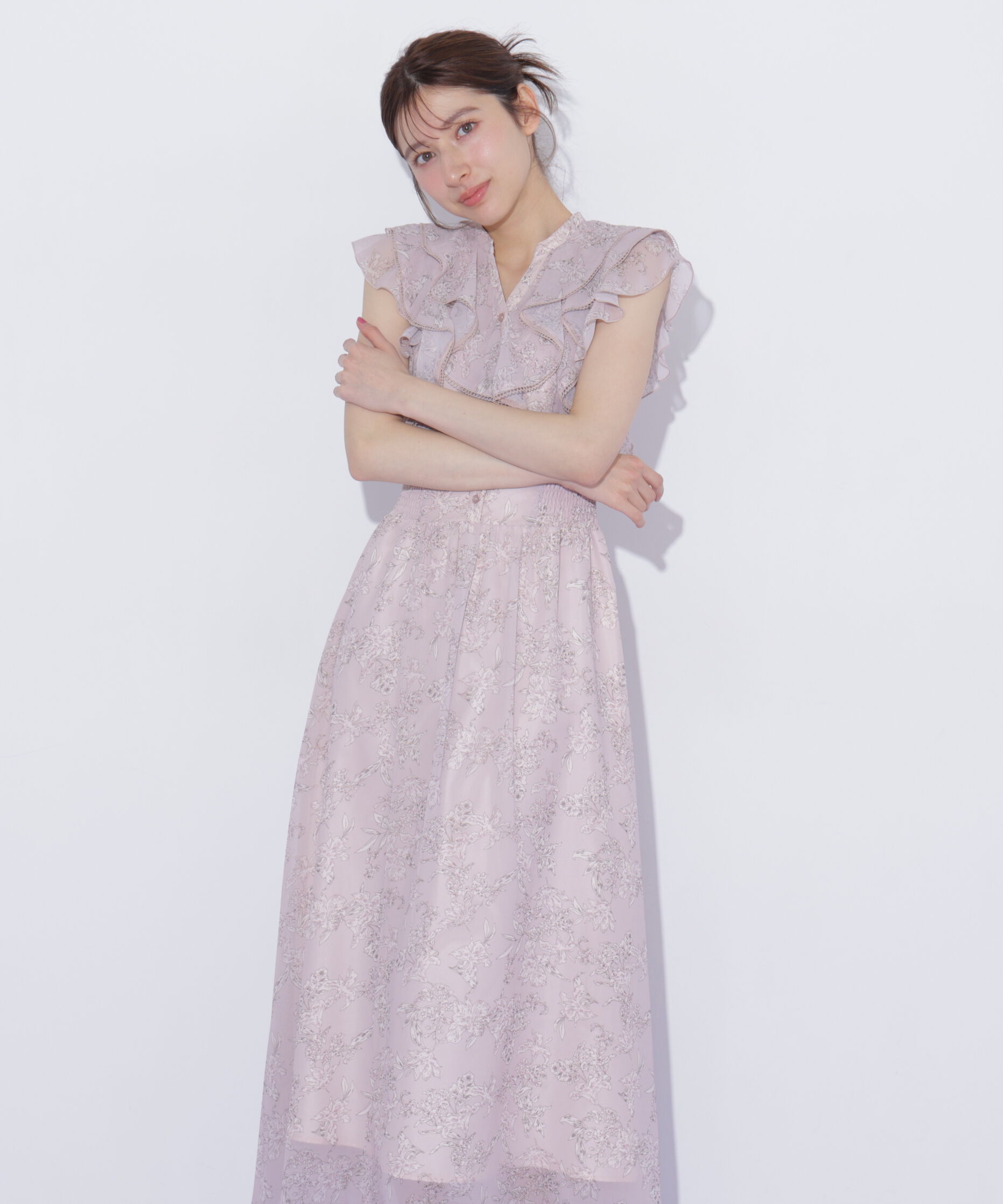  「フラワープリントラッフルワンピース」|ワンピース|