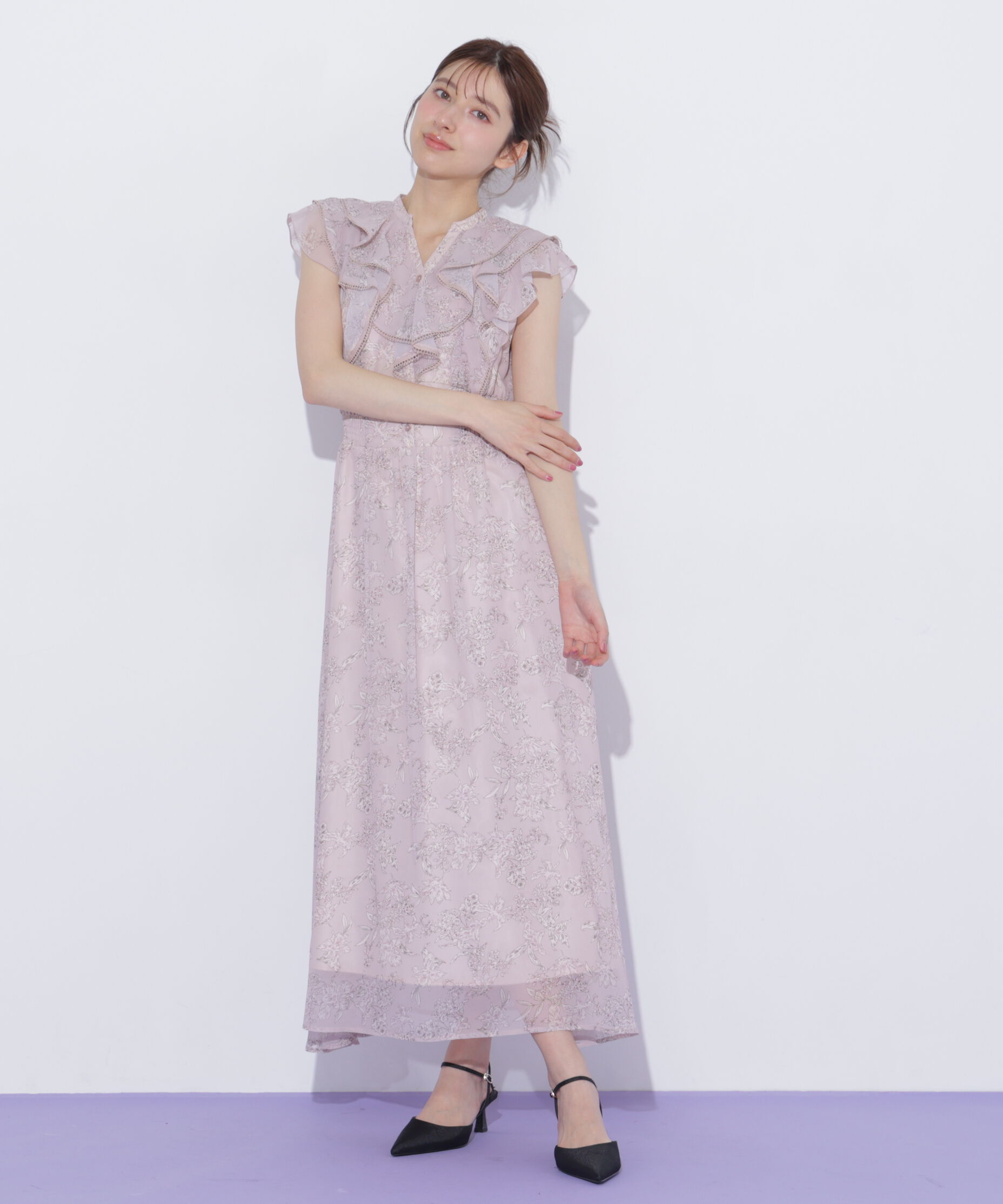  「フラワープリントラッフルワンピース」|ワンピース|