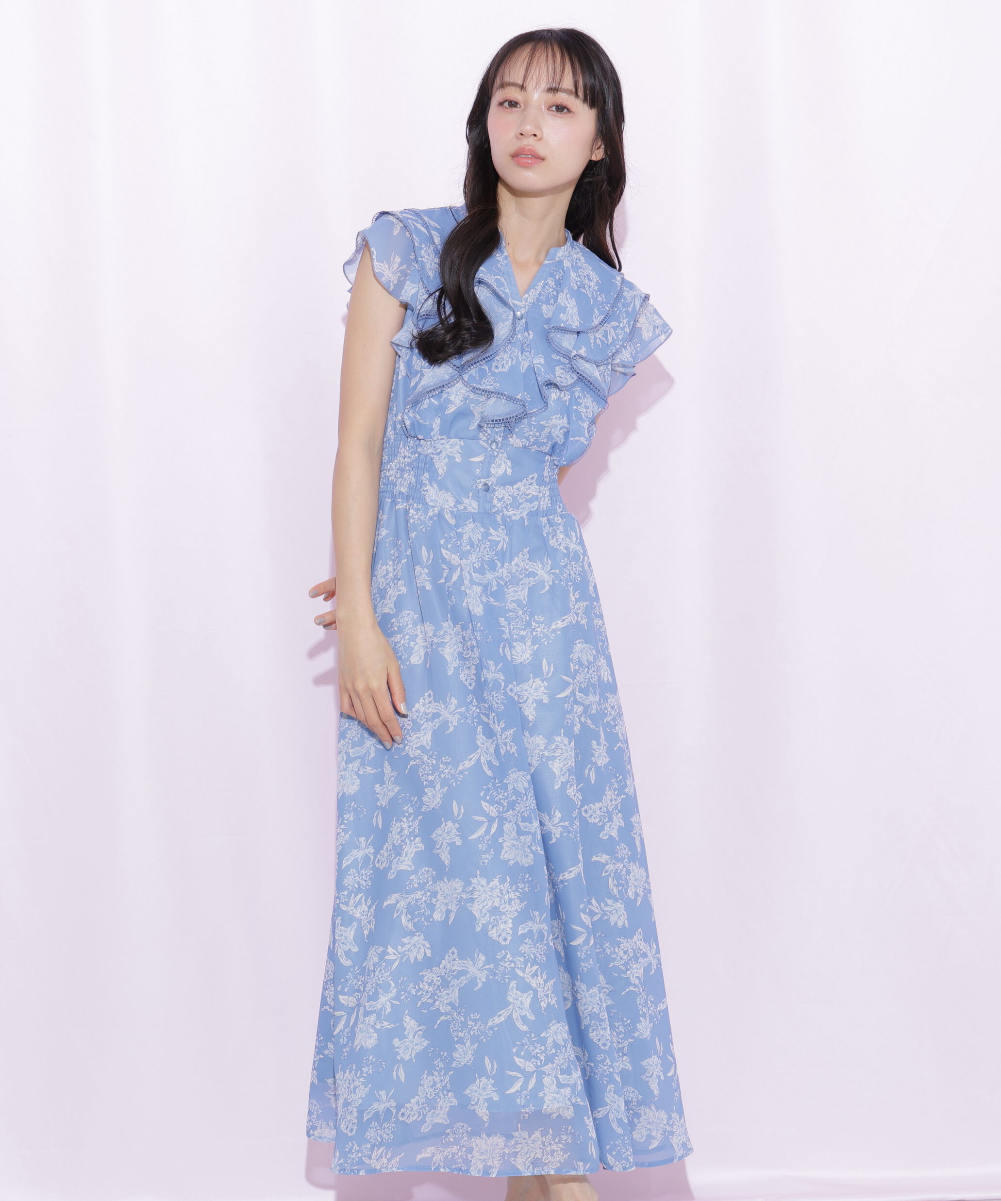  「フラワープリントラッフルワンピース」|ワンピース|