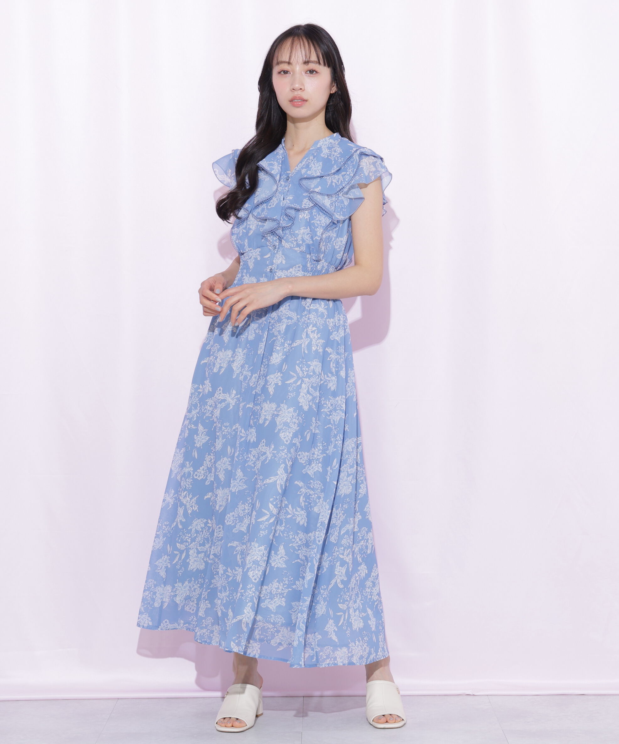  「フラワープリントラッフルワンピース」|ワンピース|