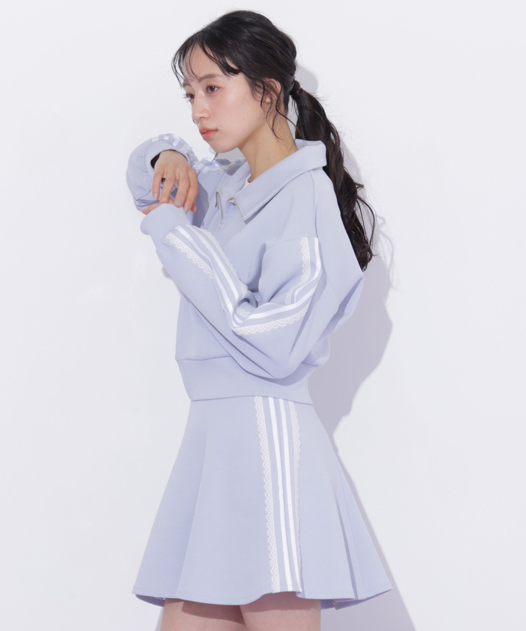  「配色ラインレースジャケット」|Tシャツ・カットソー|ブルー