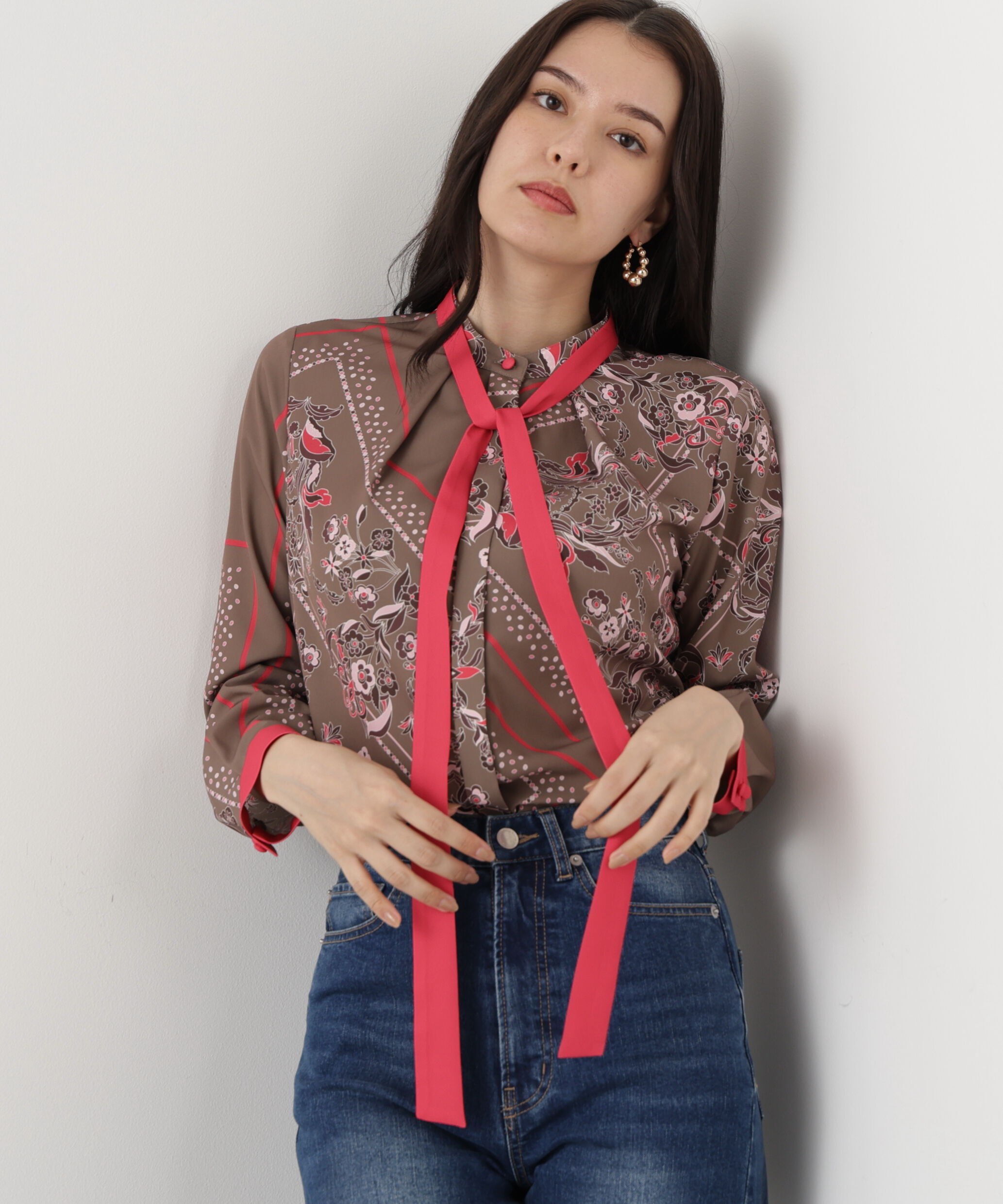  「◆フローラルスカーフプリントブラウス」|シャツ・ブラウス|