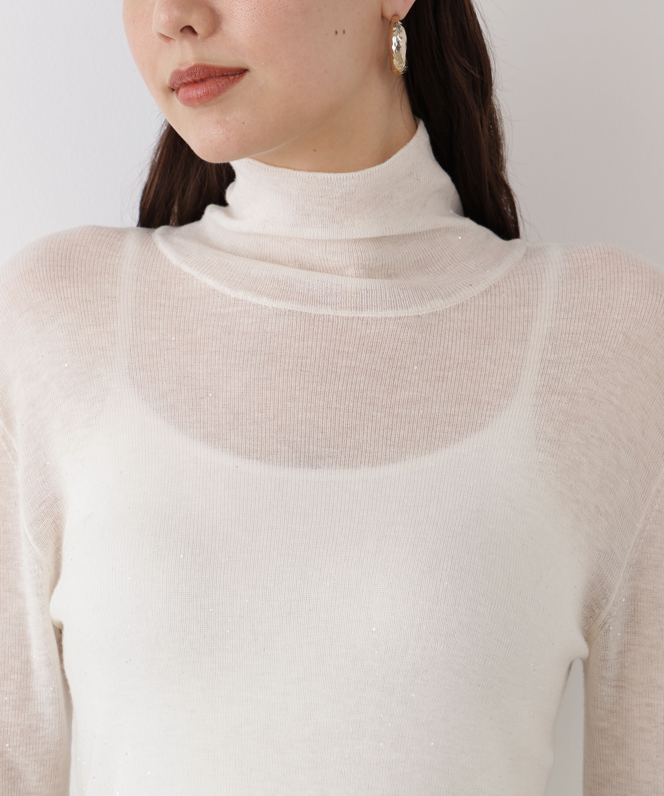  「◆スパンコールシアーモックネックプルオーバー」|ニット・セーター|