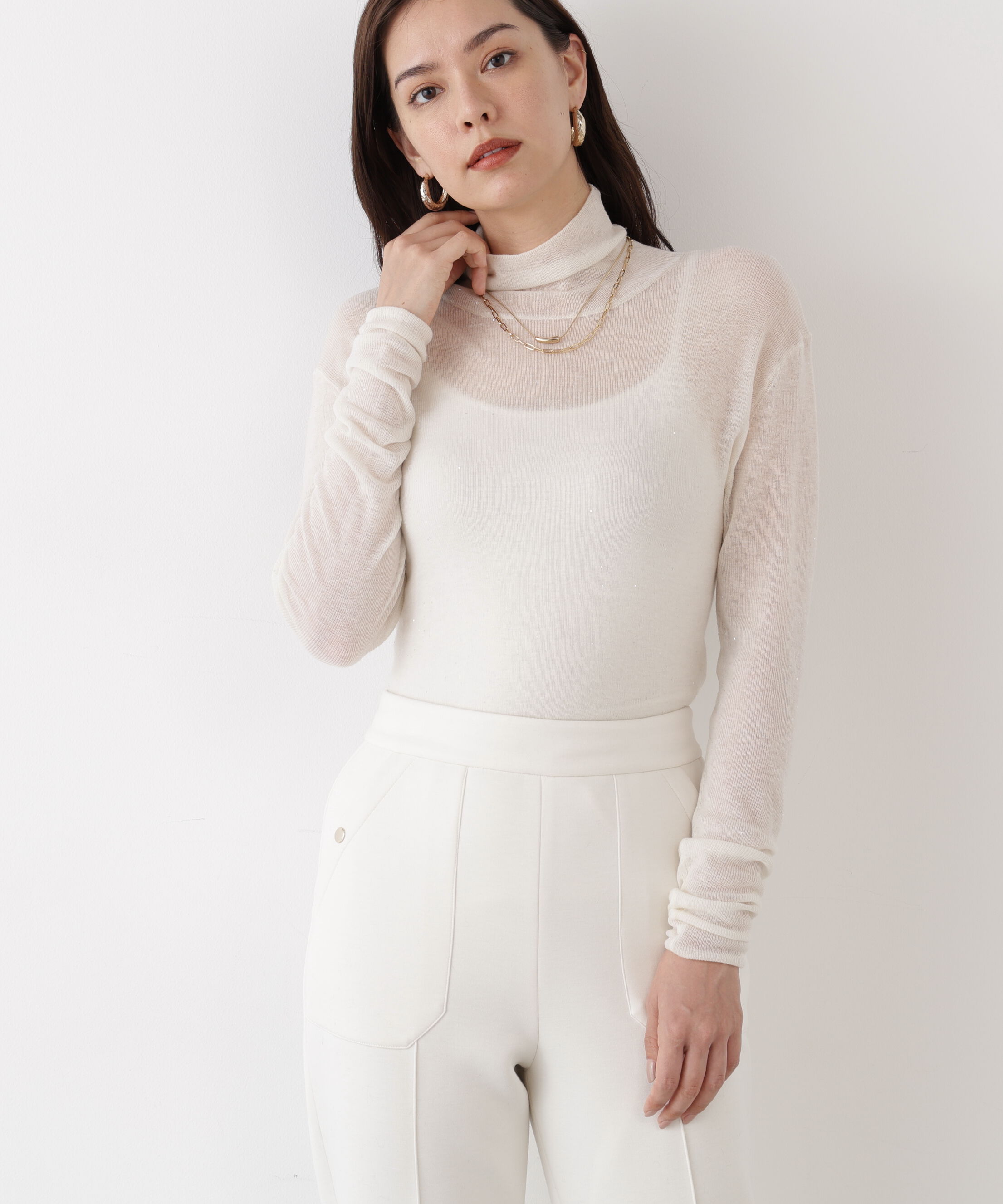  「◆スパンコールシアーモックネックプルオーバー」|ニット・セーター|