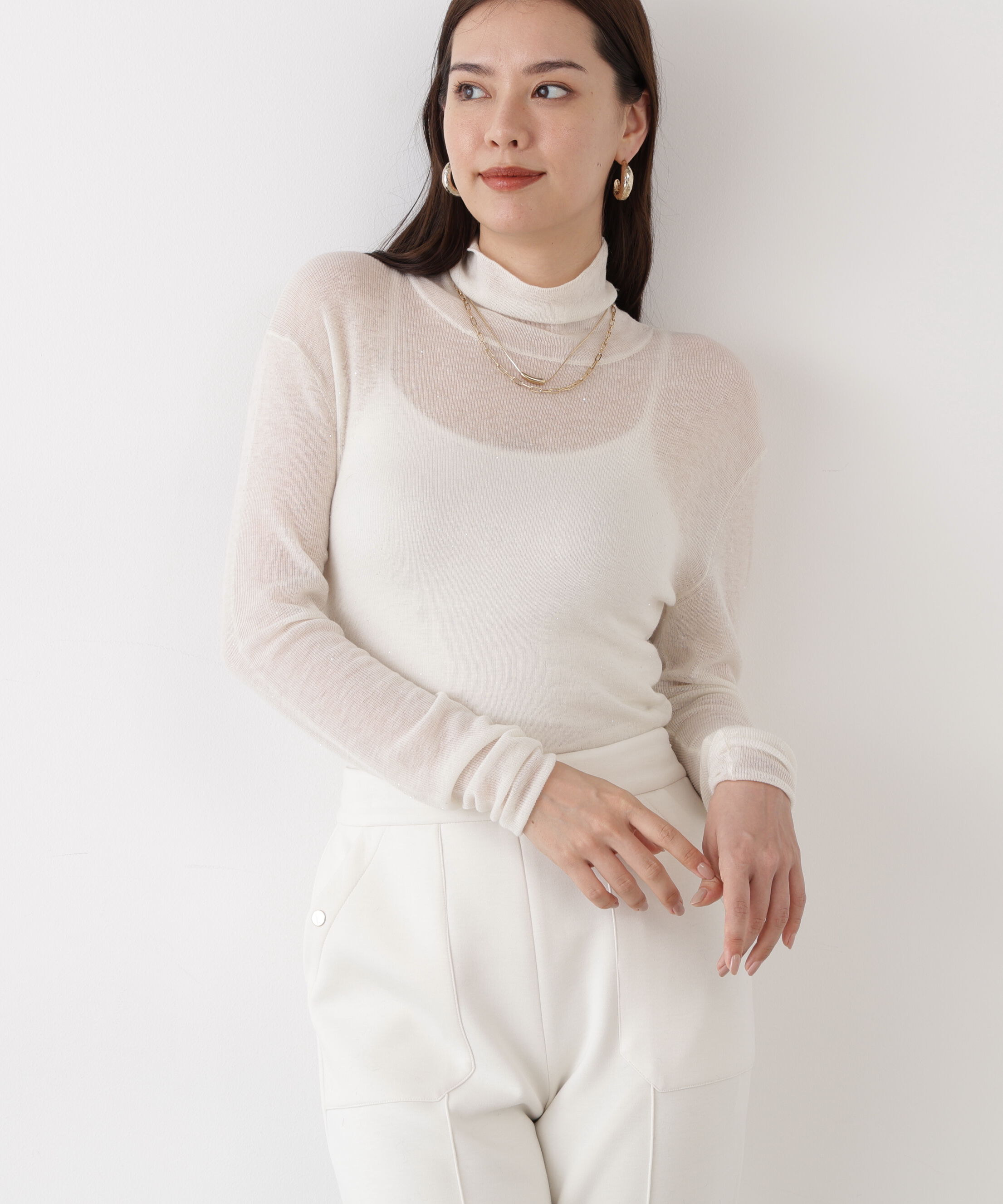  「◆スパンコールシアーモックネックプルオーバー」|ニット・セーター|