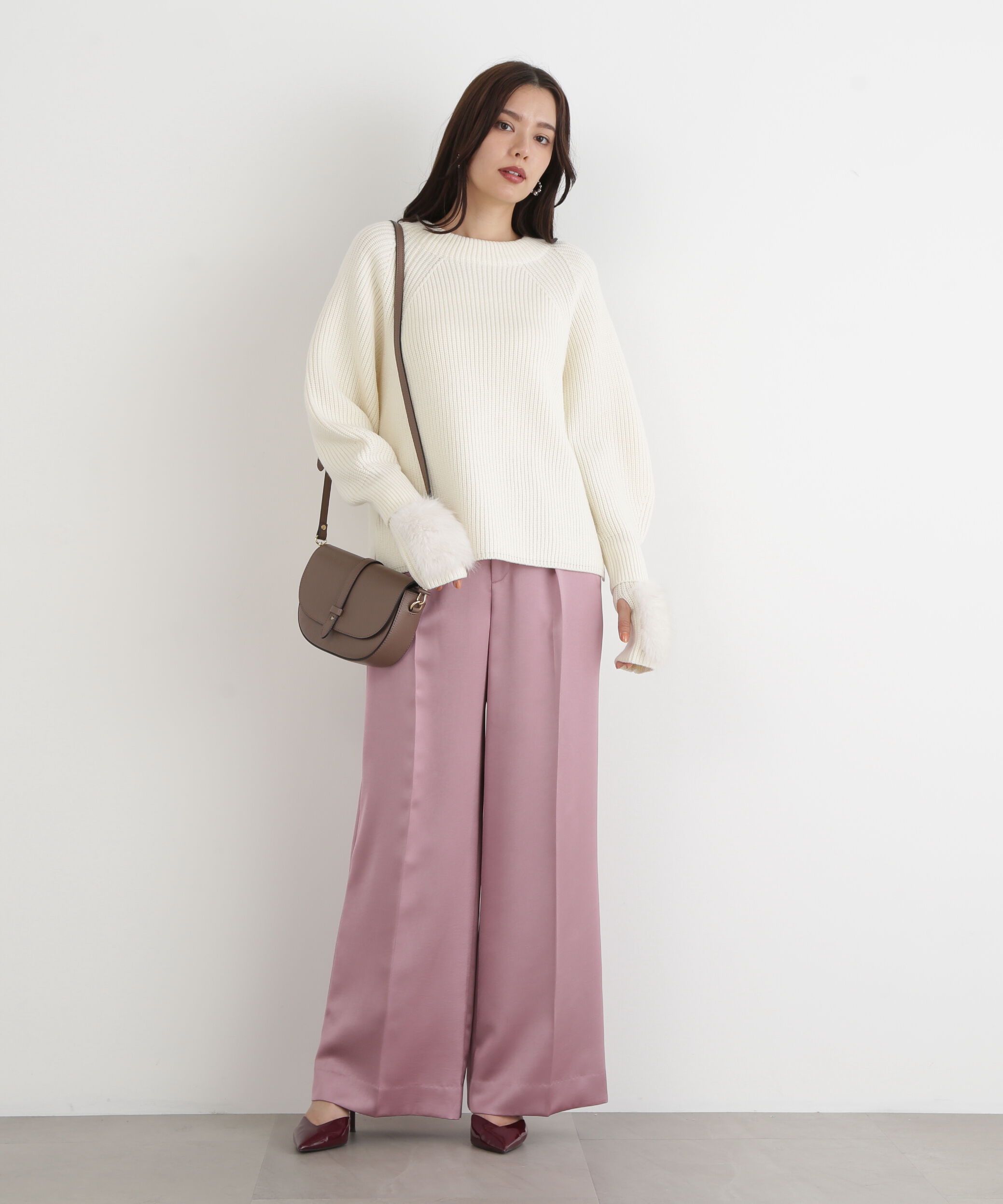  「◆ファーグローブ付き畦ニットプルオーバー」|ニット・セーター|