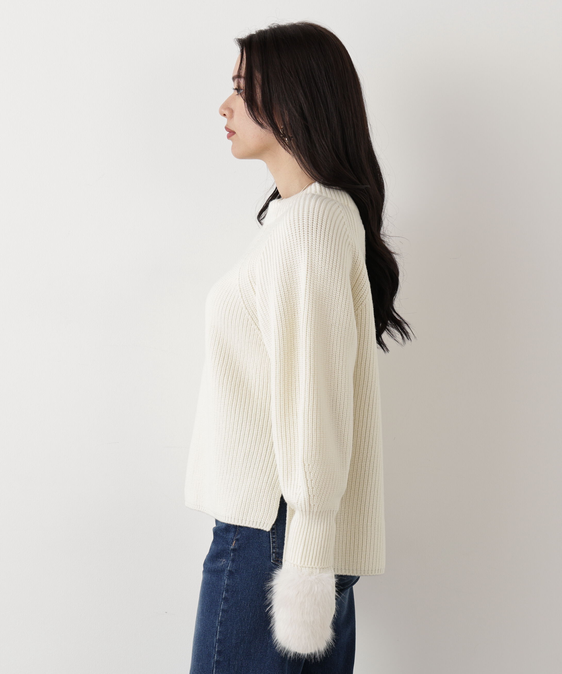  「◆ファーグローブ付き畦ニットプルオーバー」|ニット・セーター|