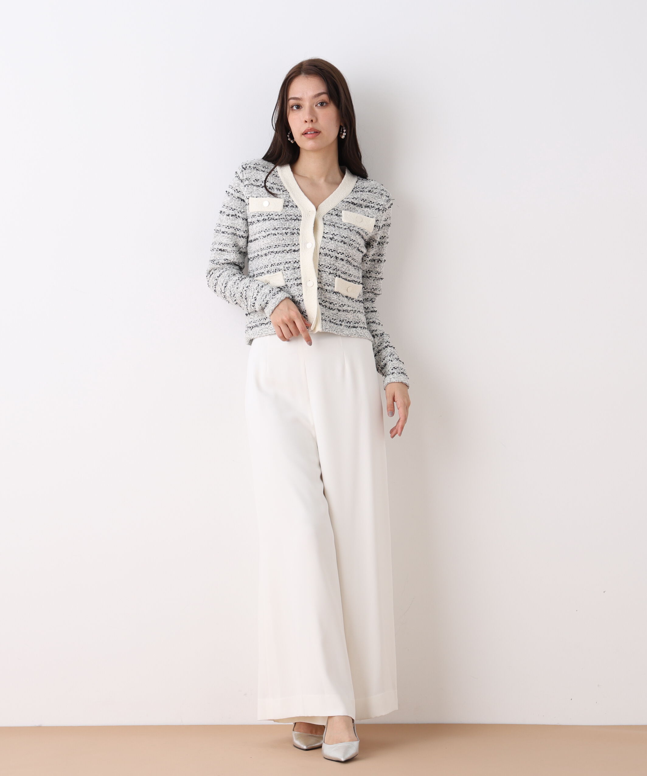  「ブークレーツイードＶネックカーディガン」|その他|