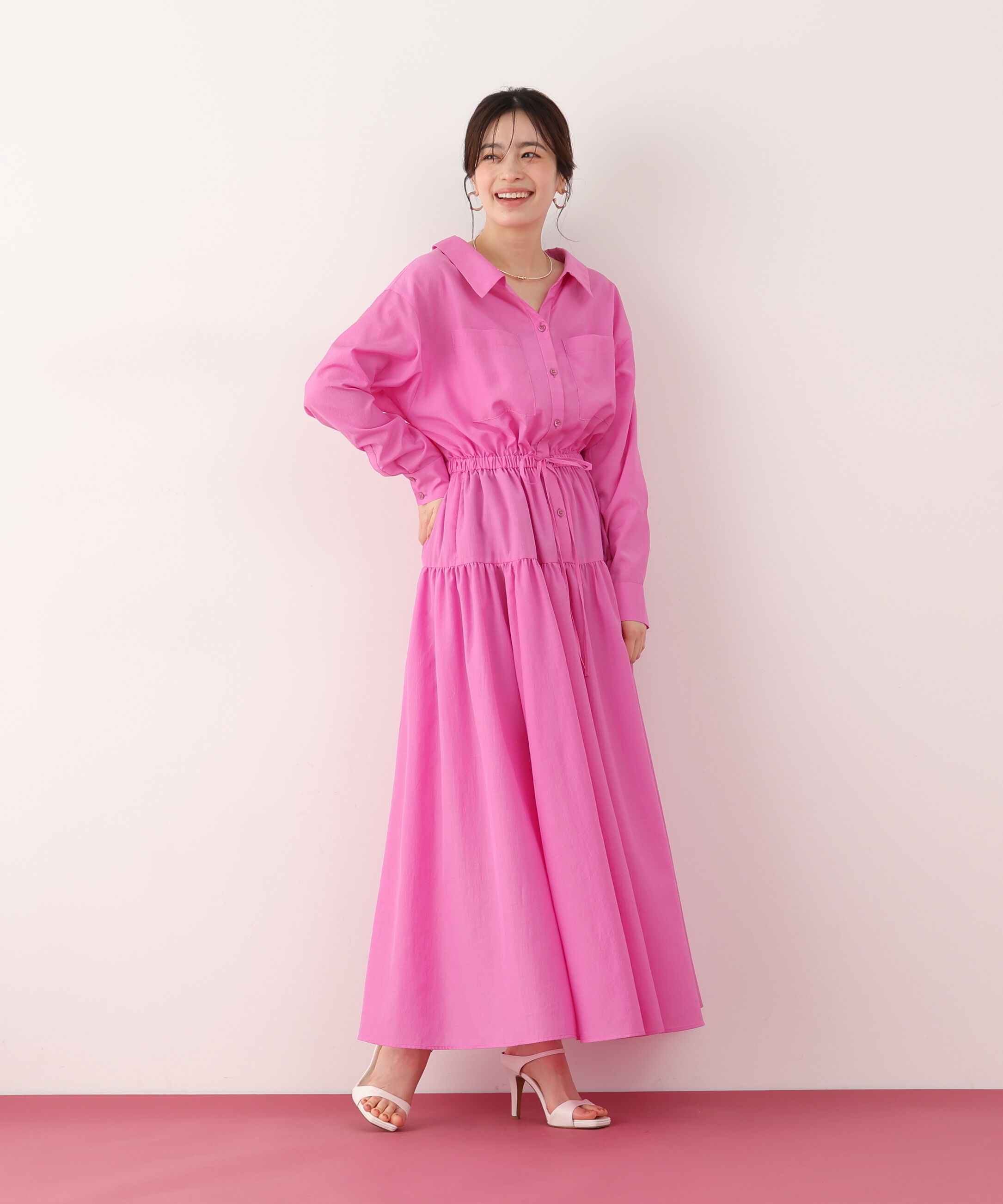  「ブライトローンロングシャツワンピース」|ワンピース|