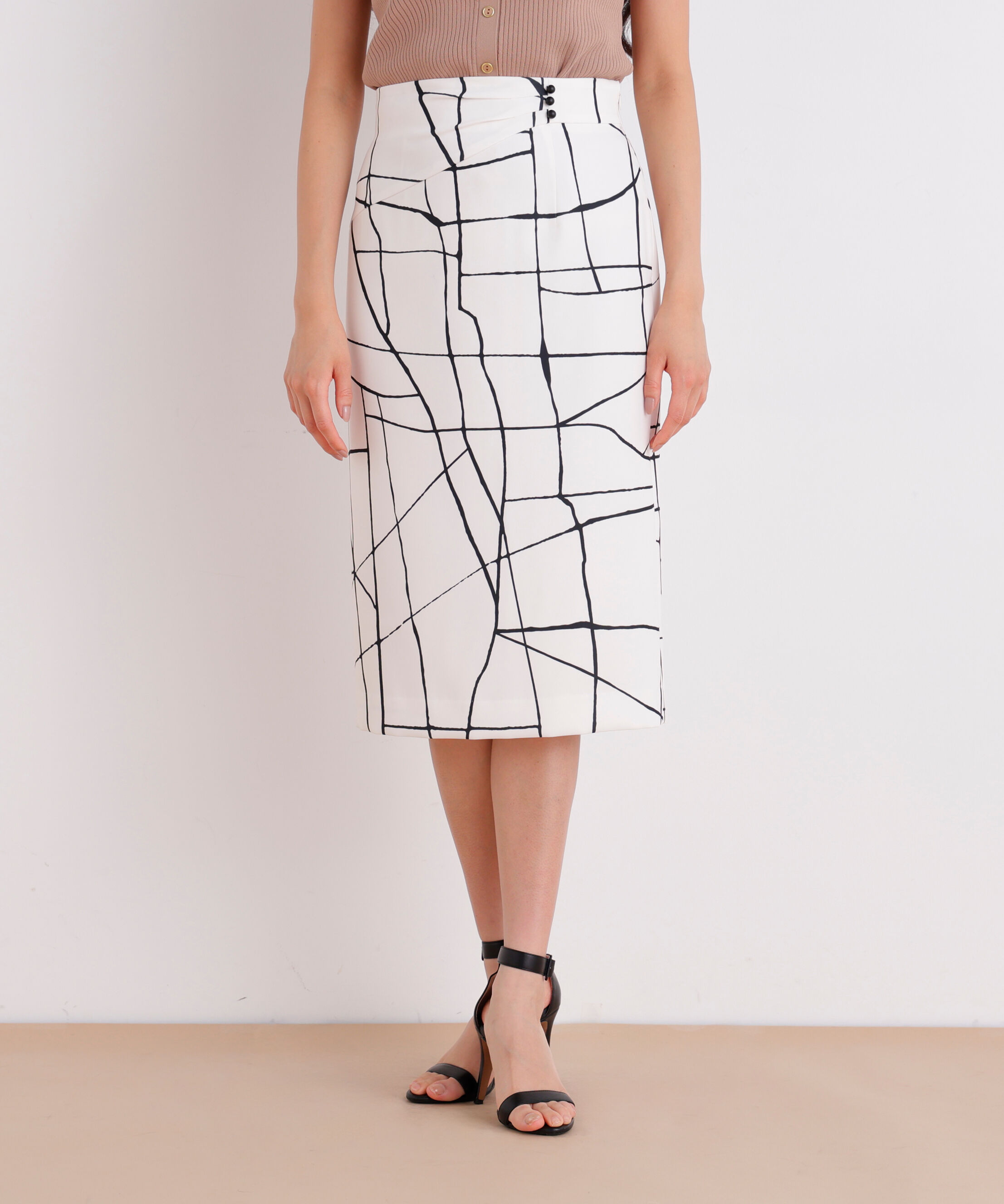  「ラインプリントタックスカート」|スカート|ホワイト系1