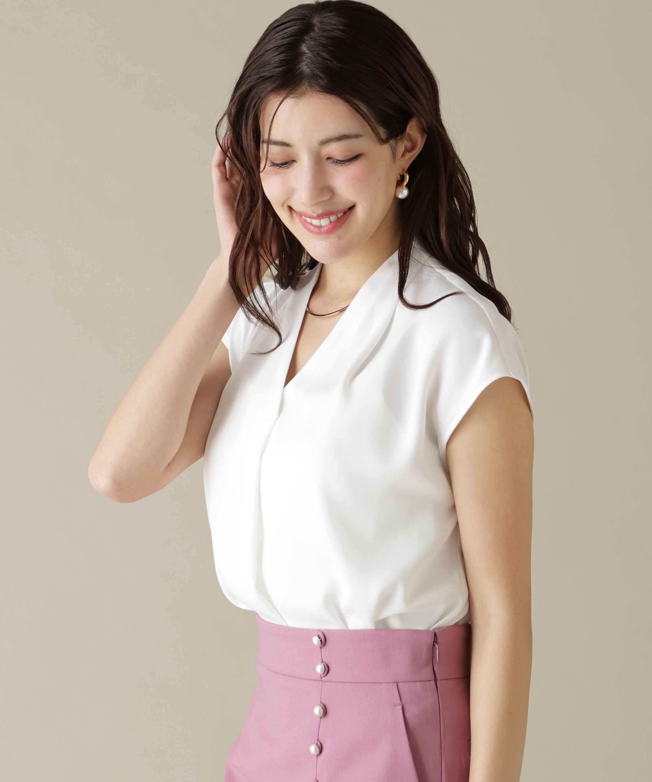  「チョーカー付きＶネックブラウス」|シャツ・ブラウス|