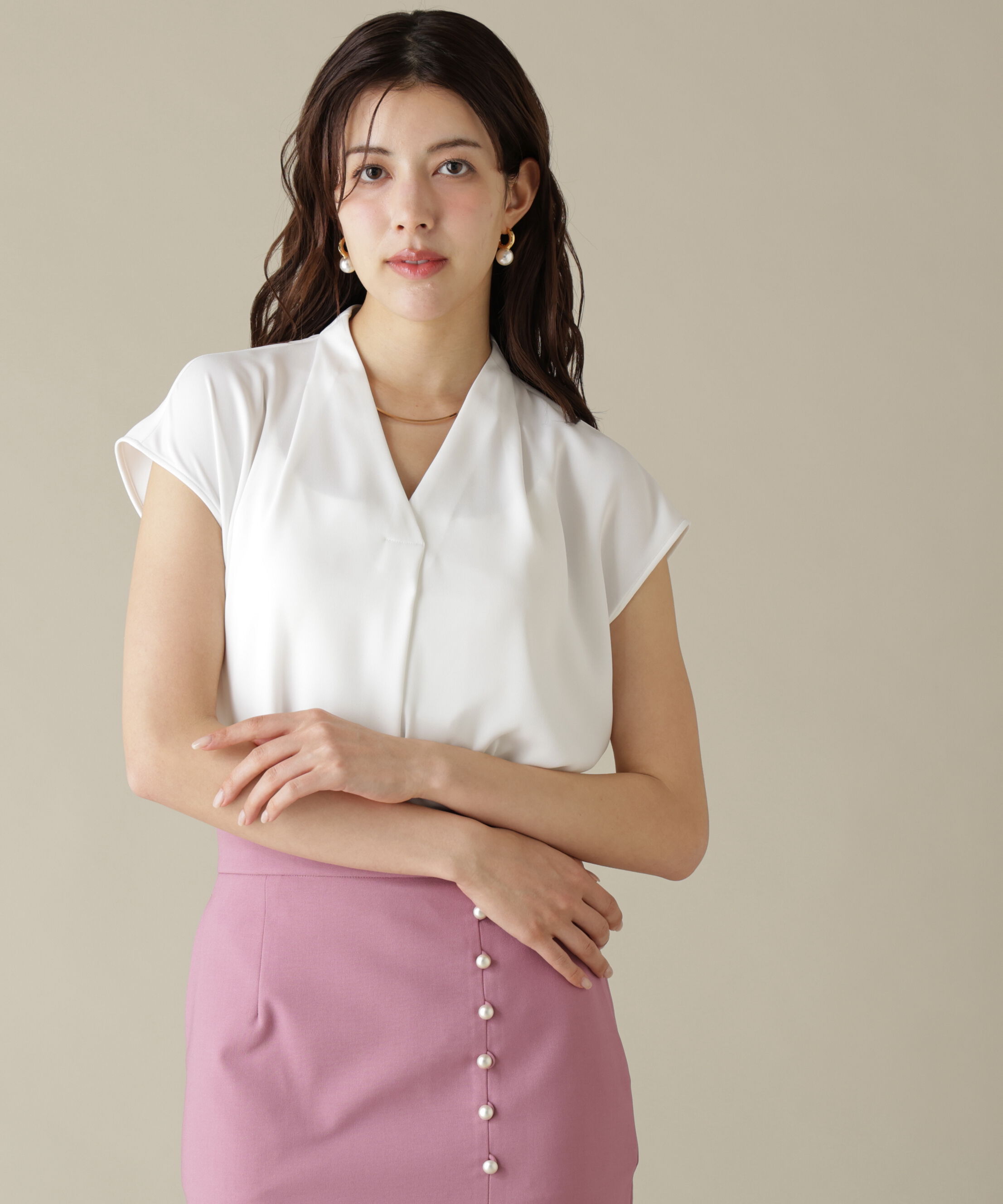  「チョーカー付きＶネックブラウス」|シャツ・ブラウス|