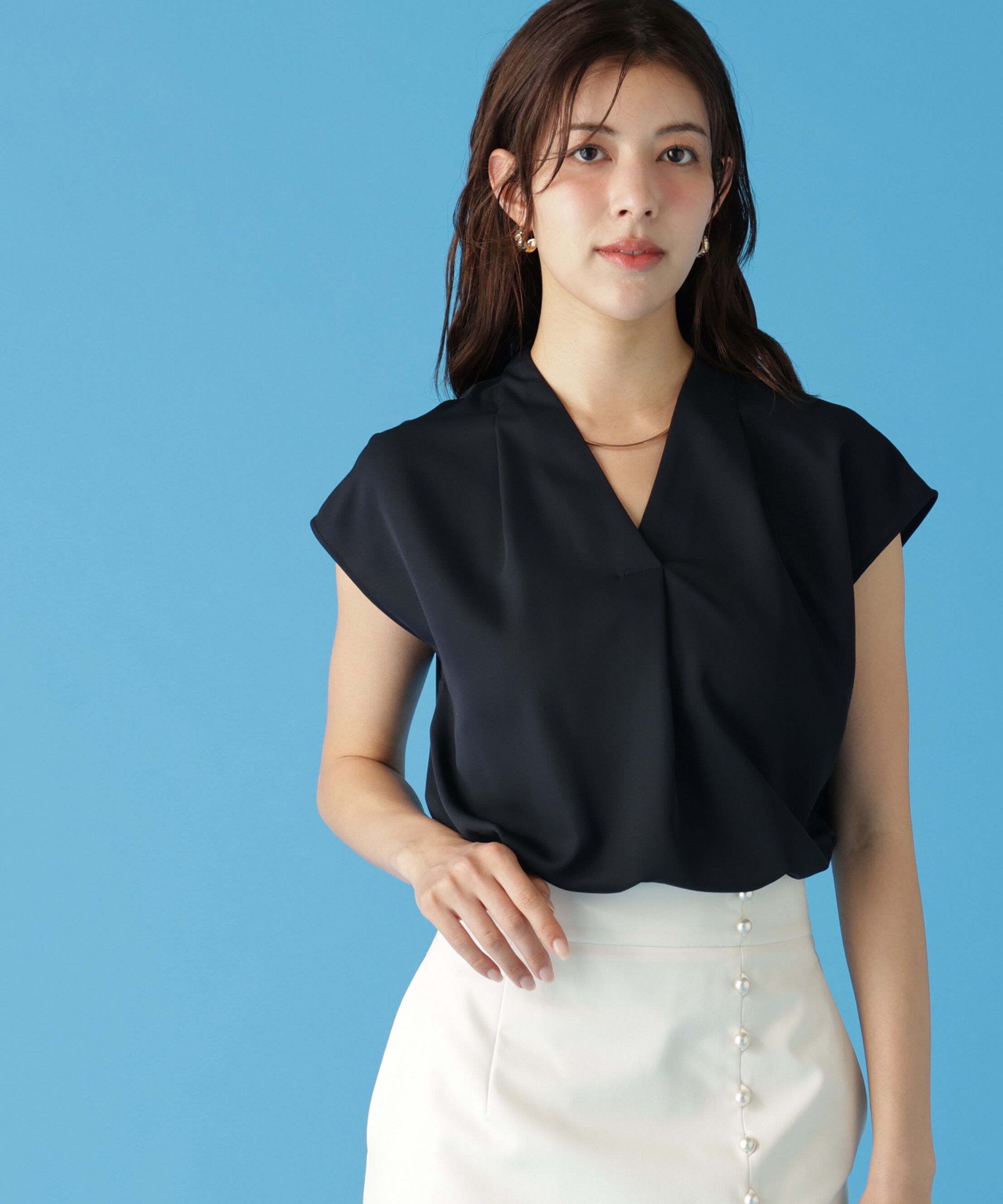  「チョーカー付きＶネックブラウス」|シャツ・ブラウス|