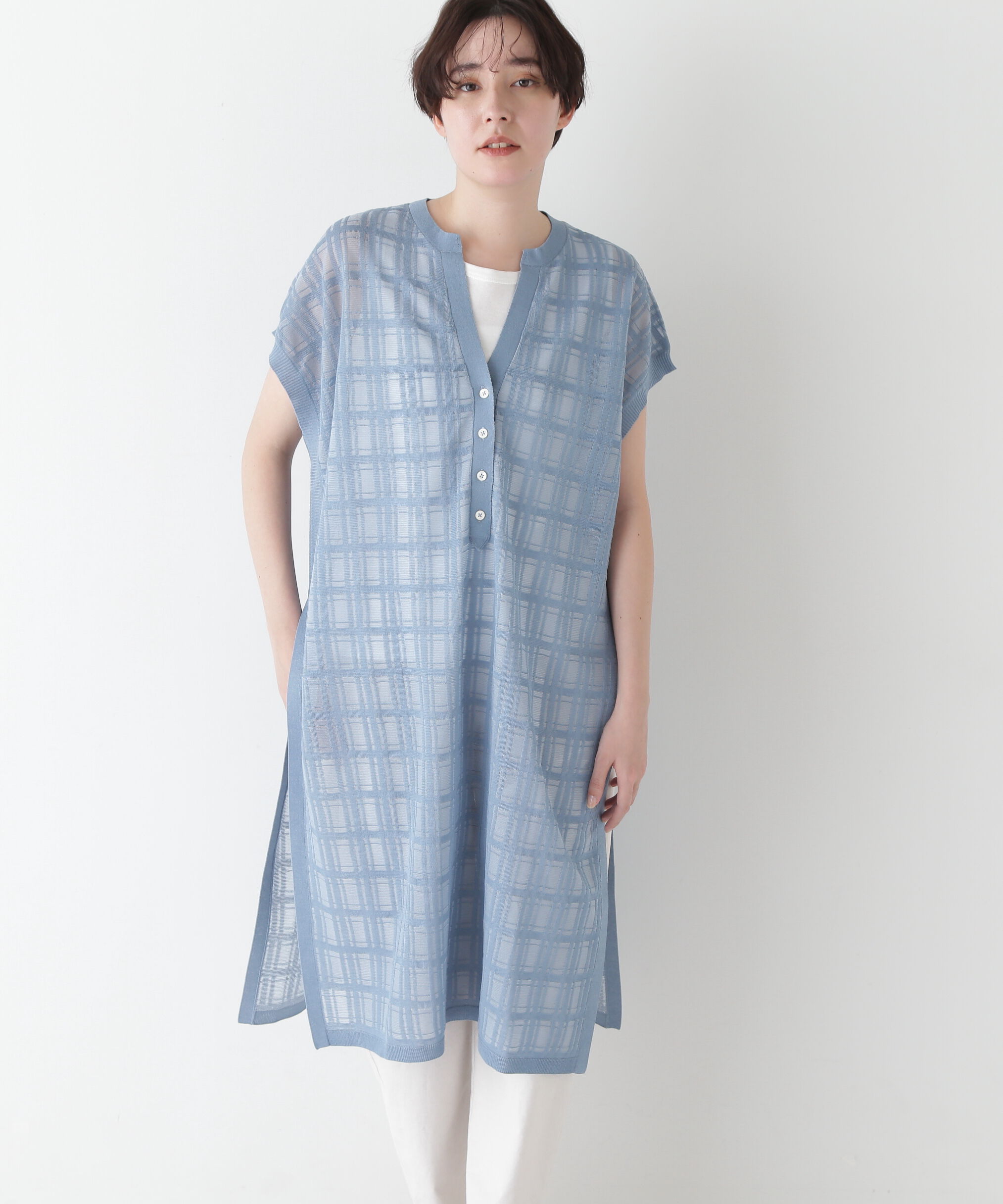  「◆【ウォッシャブル】【WEB・一部店舗限定】シアーチェックニットワンピース」|ワンピース|