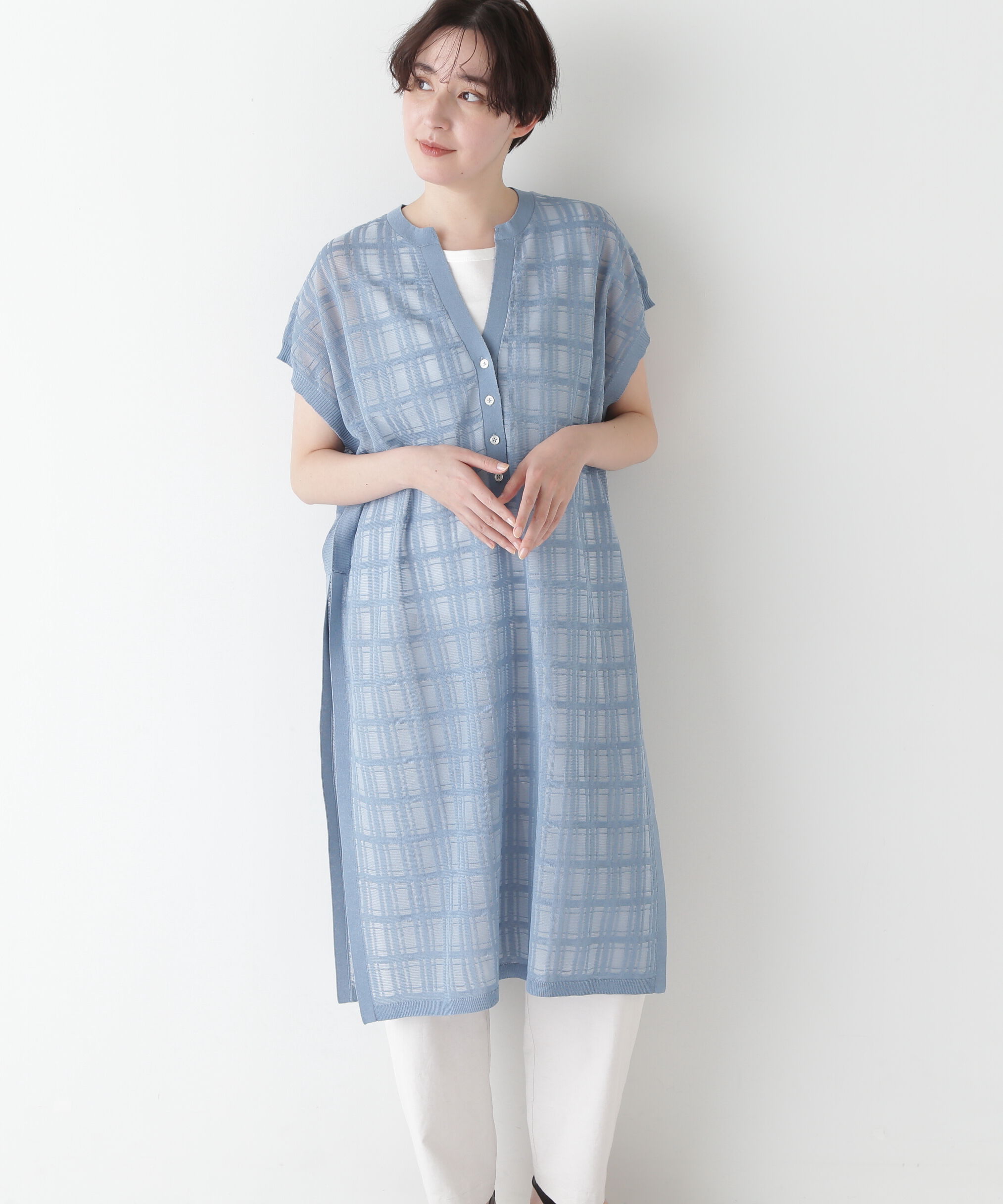  「◆【ウォッシャブル】【WEB・一部店舗限定】シアーチェックニットワンピース」|ワンピース|