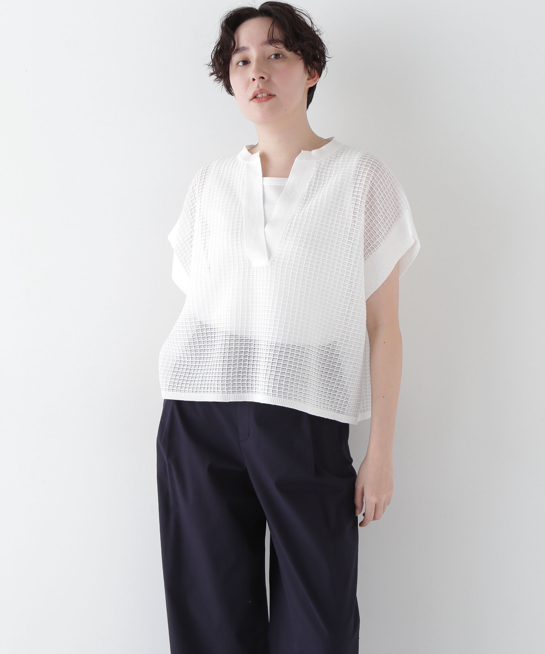  「◆【ウォッシャブル】【WEB・一部店舗限定】コットンポリエステルシアーチェックスキッパー」|ニット・セーター|