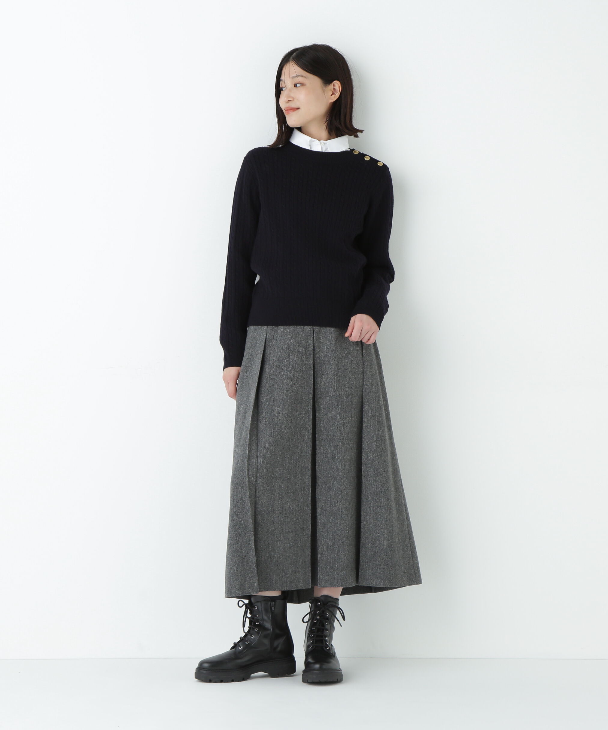  「ミニケーブル釦プルオーバー」|ニット・セーター|