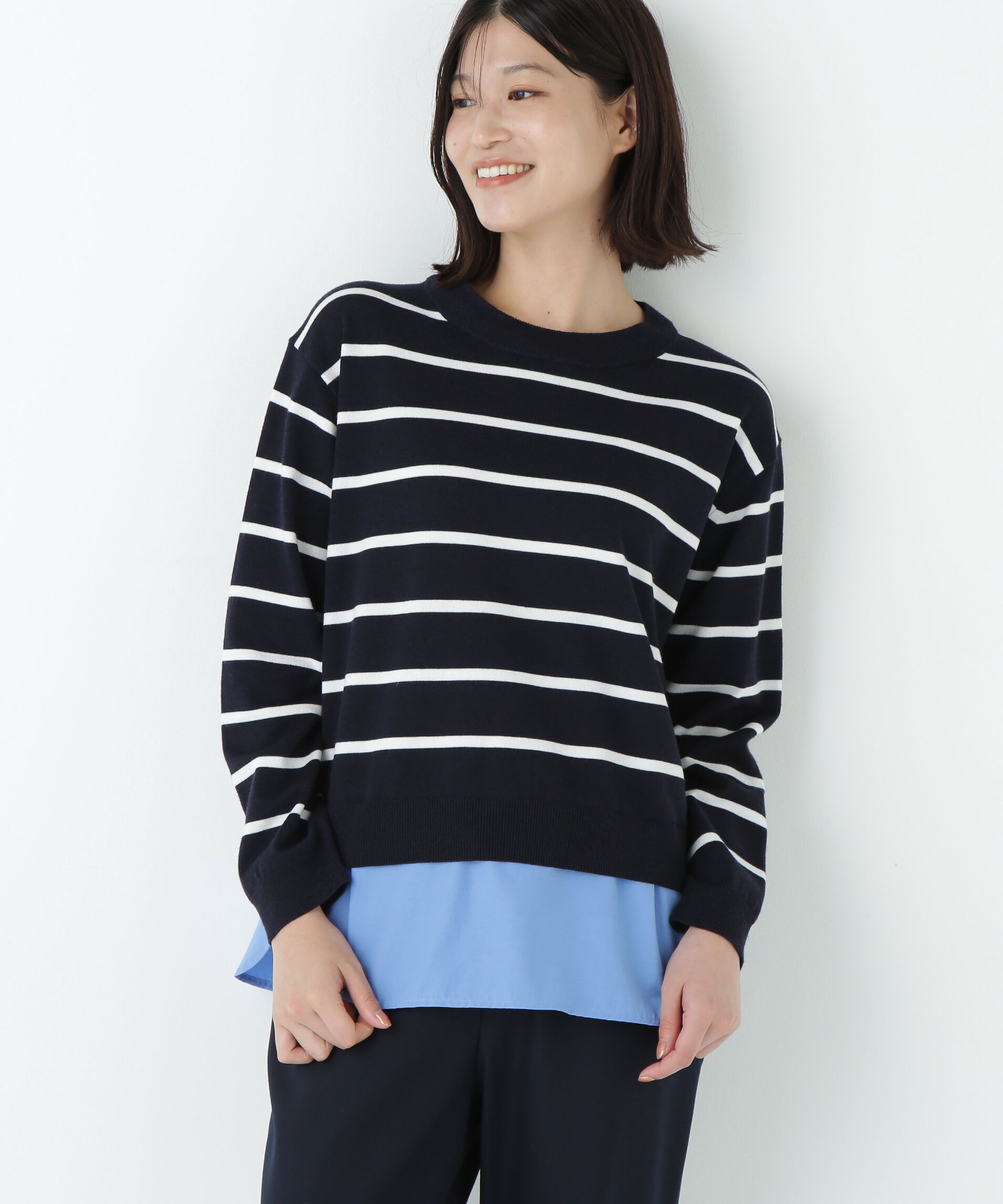  「シャツ地ドッキングプルオーバー」|ニット・セーター|