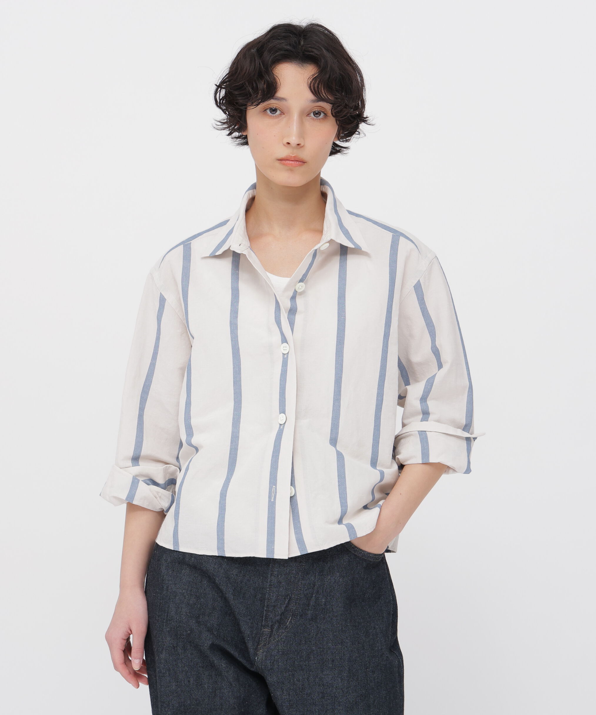 「BOLD STRIPE COTTON LINEN SHIRT」|シャツ・ブラウス|WHITE/BLUE3