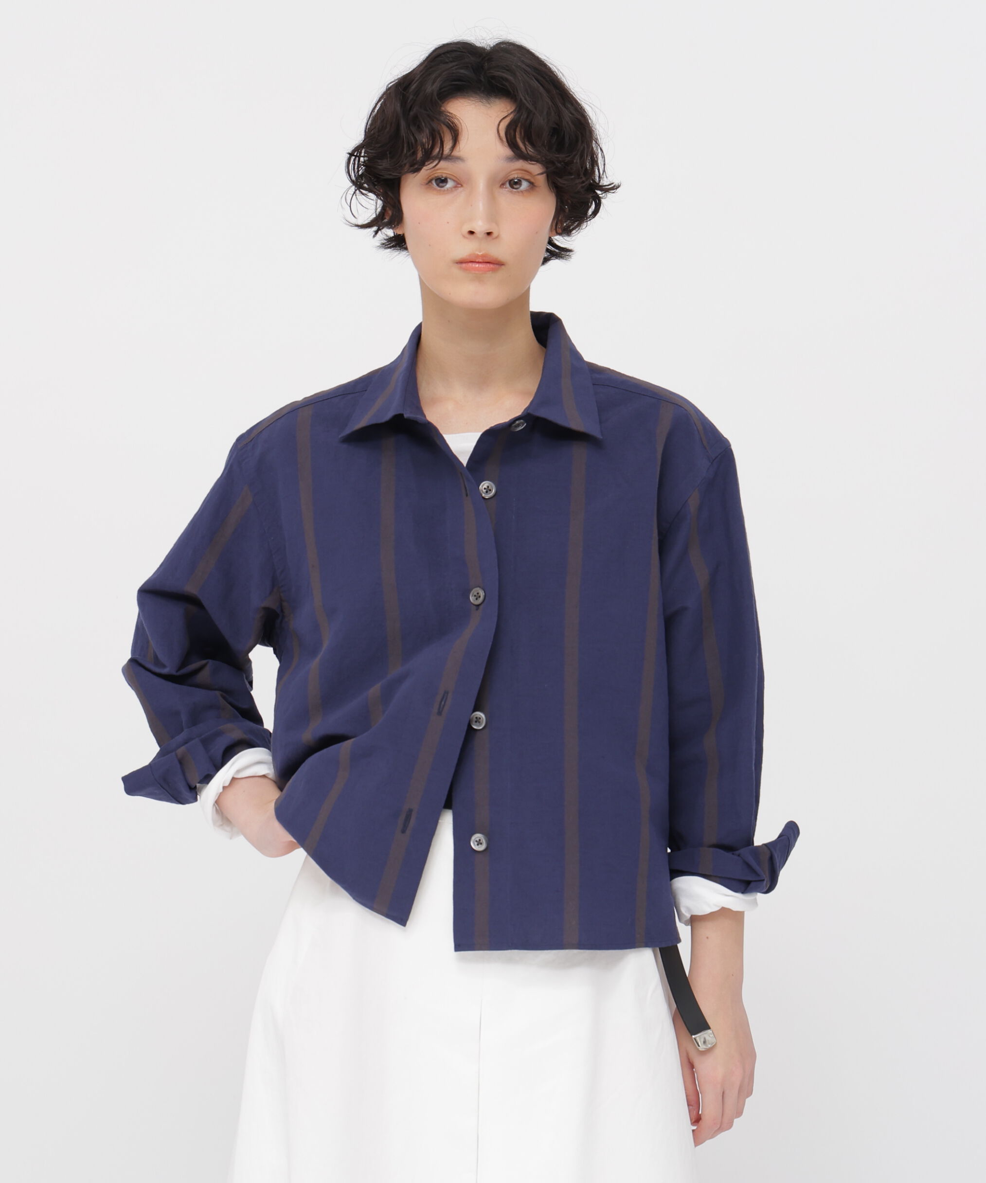  「BOLD STRIPE COTTON LINEN SHIRT」|シャツ・ブラウス|NAVY