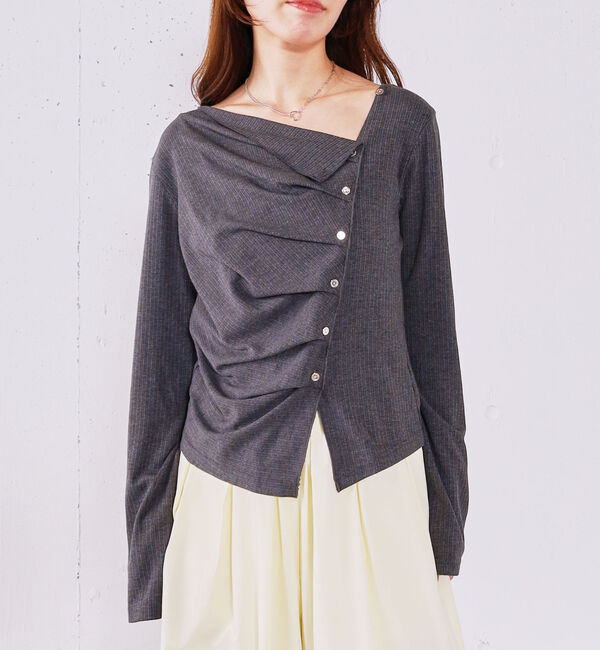 archives「【ＯＮかわ】２ｗａｙアシメボタンカットＴＯＰＳ」|Tシャツ・カットソー|CHARCOAL GRAY