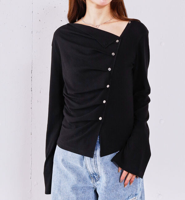 archives「【ＯＮかわ】２ｗａｙアシメボタンカットＴＯＰＳ」|Tシャツ・カットソー|BLACK