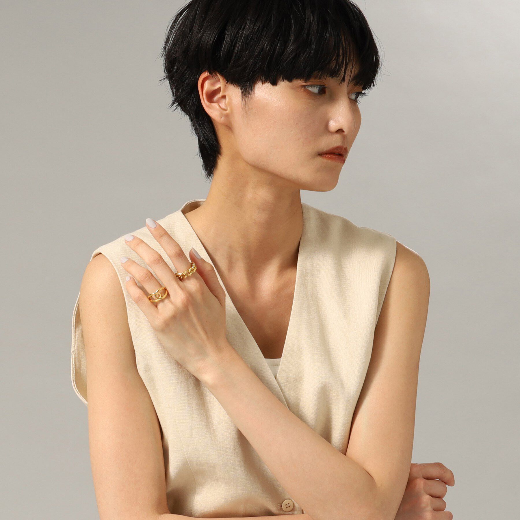 COCOSHNIK ONKITSCH「シルバー チェーンリング スパークルカットL GP」|リング|