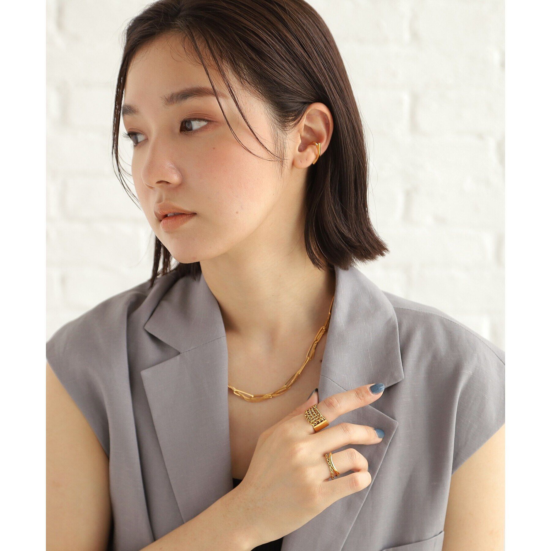 COCOSHNIK ONKITSCH「シルバー ミックスチェーン フラットカーブ スルー ネックレス GP」|ネックレス|